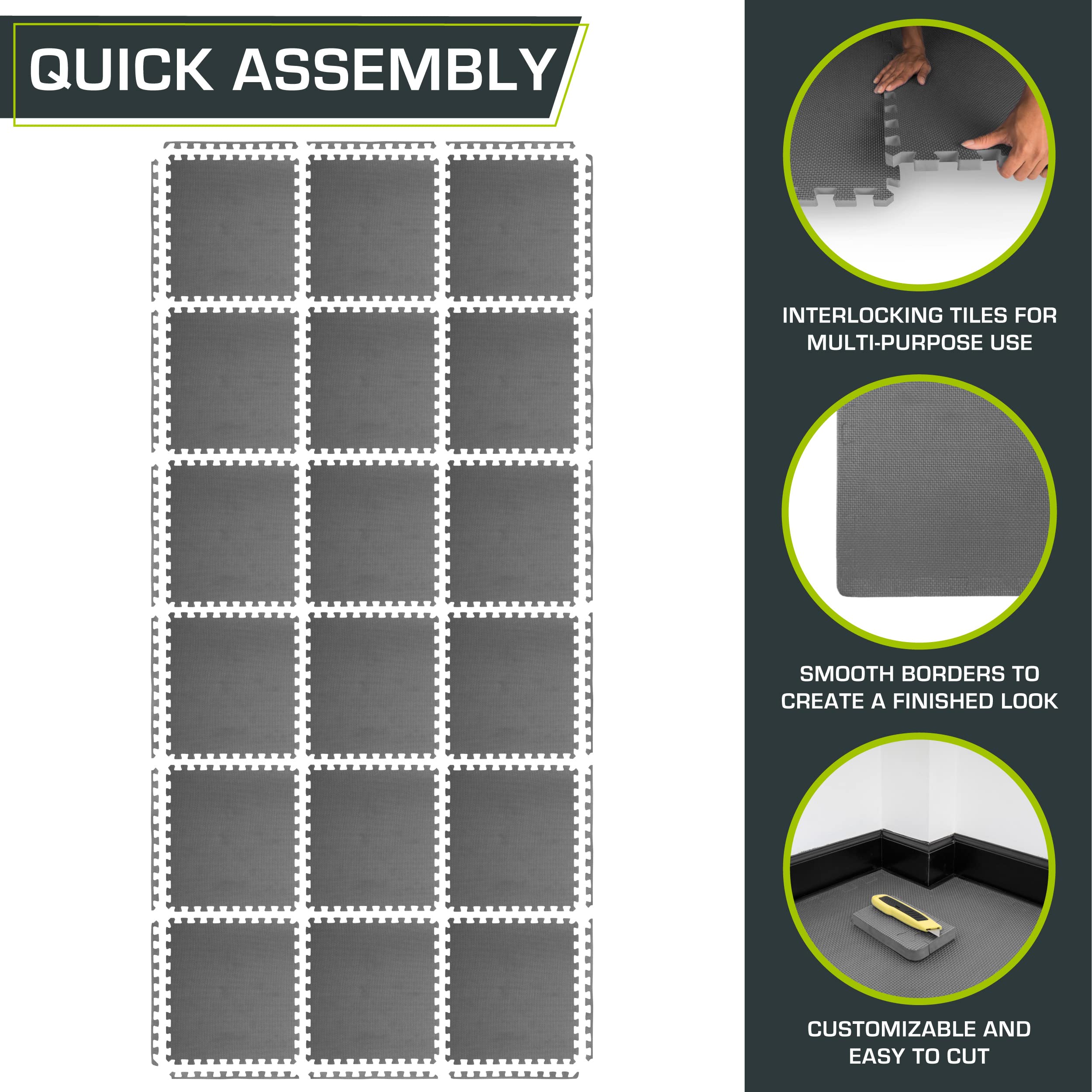 ProsourceFit Weaved Pattern Extra Thick Exercise Puzzle Mat 1-inch, EVA Foam Interlocking Tiles for Protective, Cushioned Flooring for Home and Gym Equipment; Black, 72 SQ FT, 18 Tiles