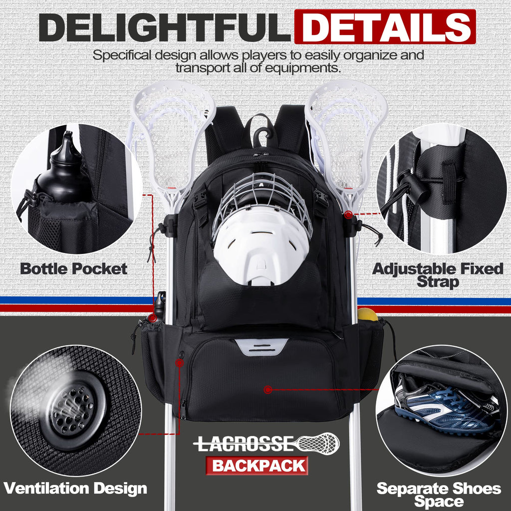 GoHimal Lacrosse Bag Extra Large Lacrosse Backpack with Tow Stick Holder