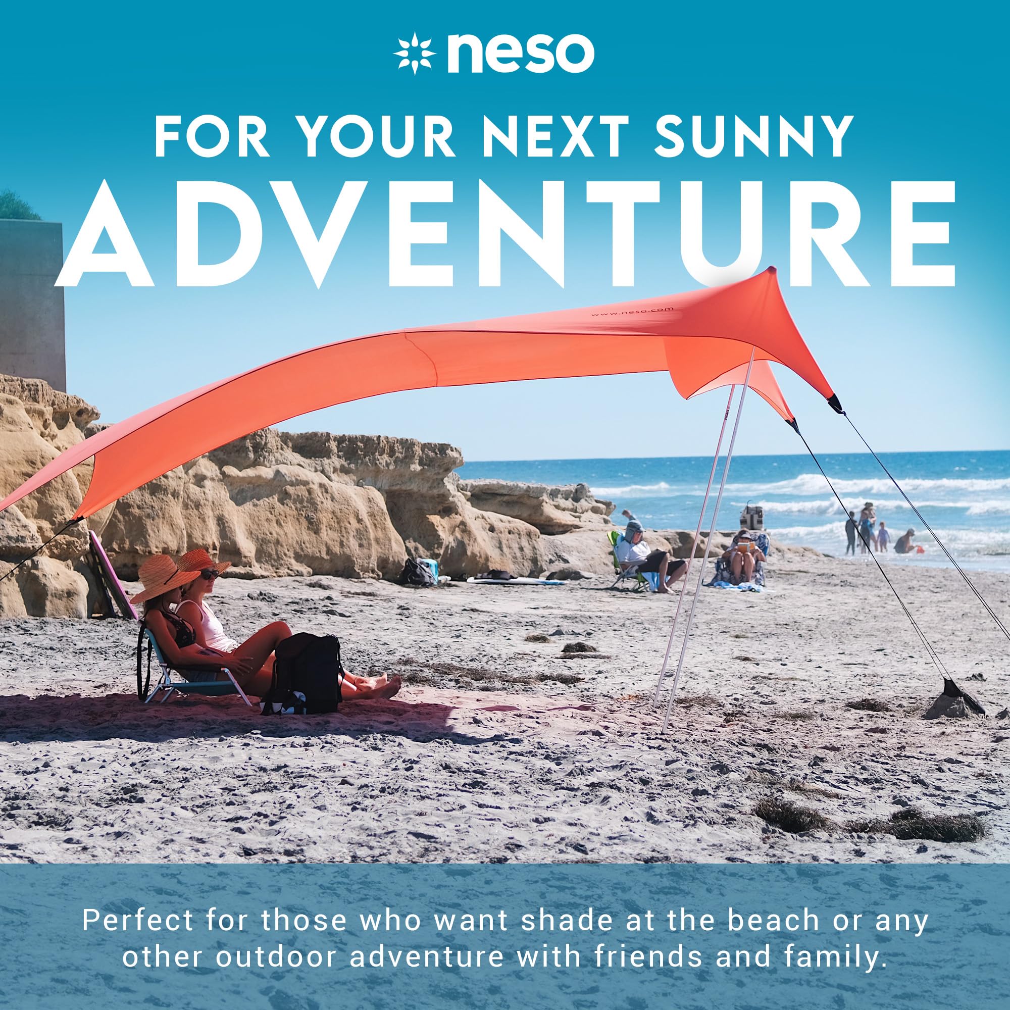 Neso Gigante Portable Beach Tent Sun Shelter - Lightweight Beach Shade Canopy - Easy Setup for Family Outings - Patented Reinforced Corners - UPF 50+ - 8ft Tall, 11 x 11ft - Save The Whales