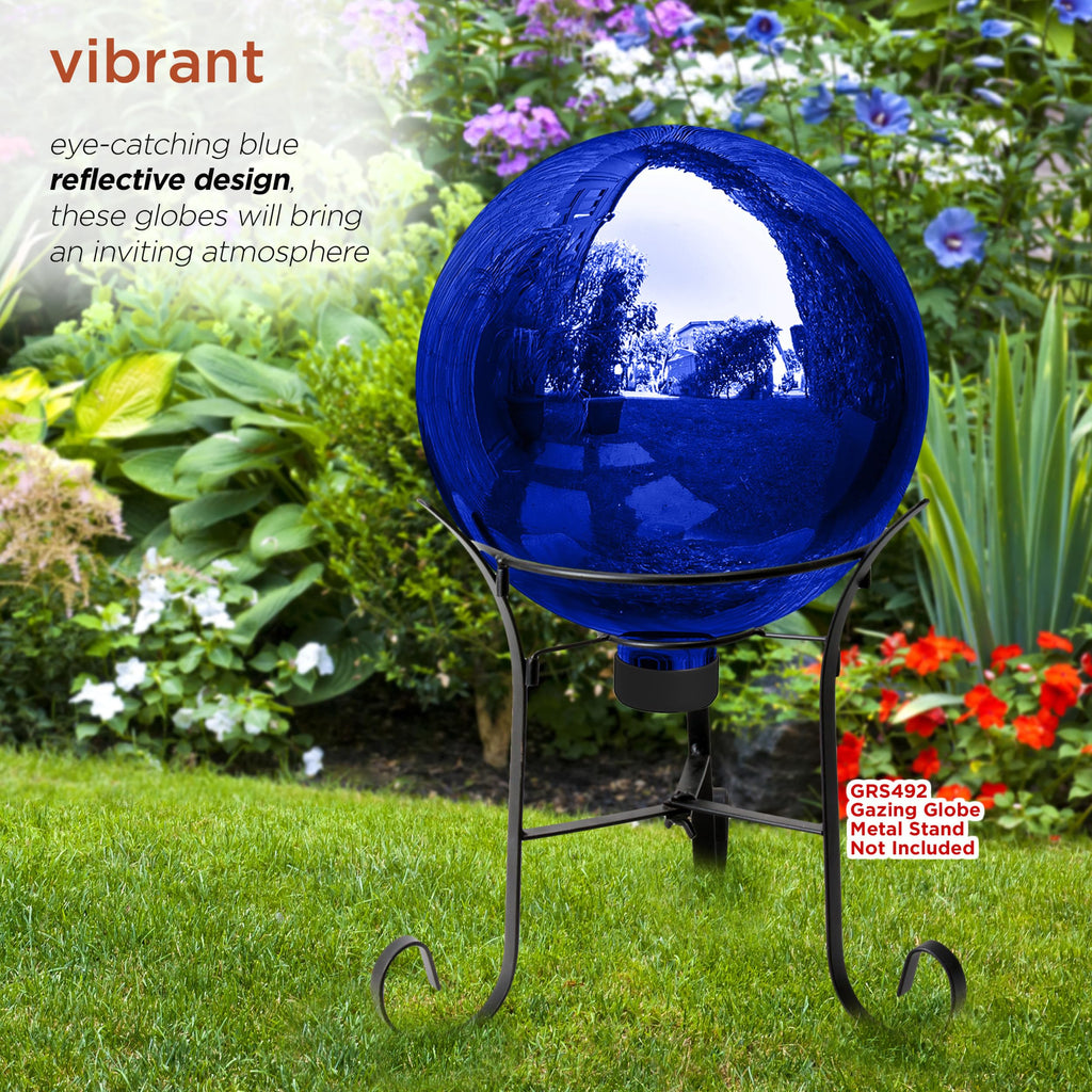 Alpine Corporation | 10" Indoor/Outdoor Glass Gazing Globe — Festive Garden & Yard Décor Accent — Blue