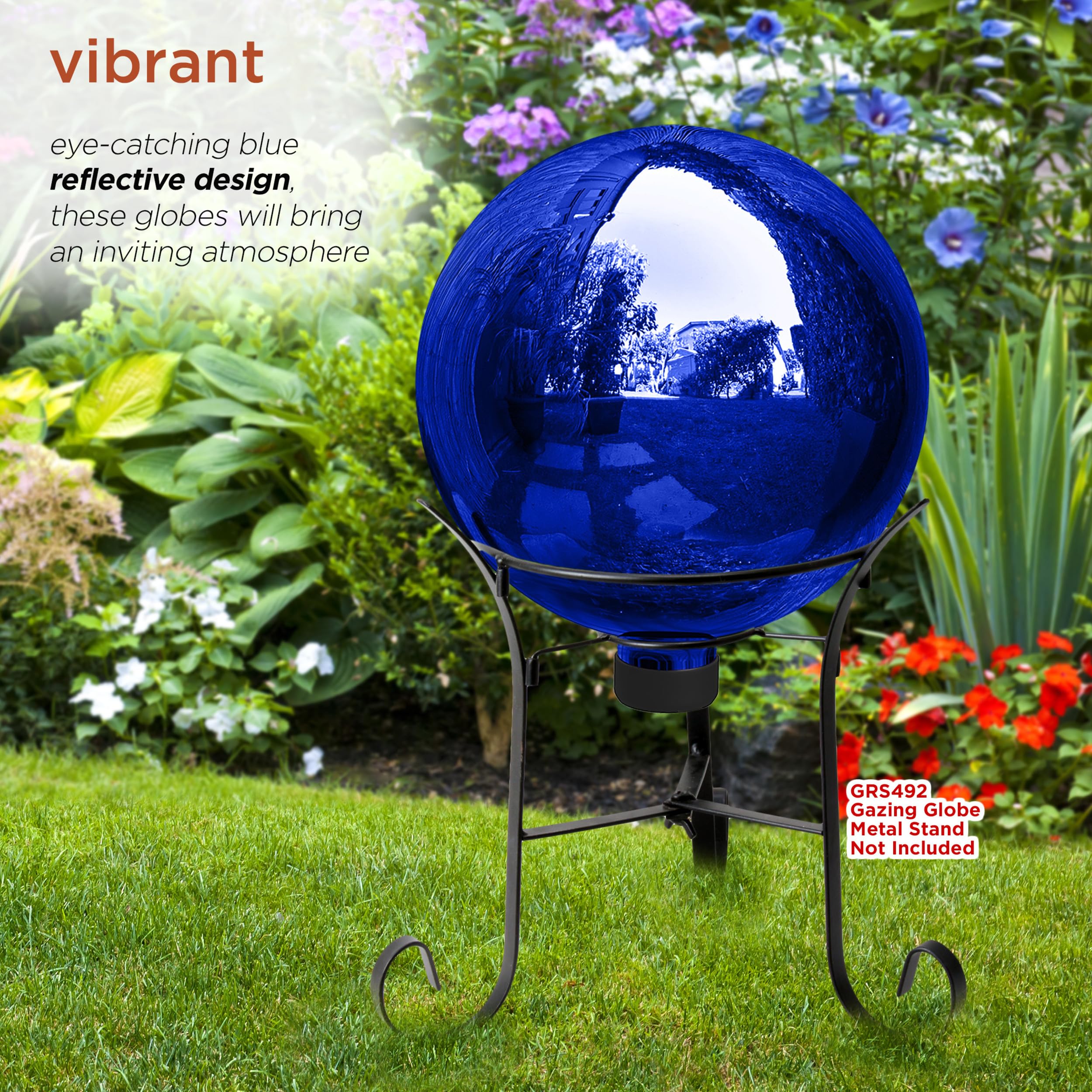 Alpine Corporation | 10" Indoor/Outdoor Glass Gazing Globe — Festive Garden & Yard Décor Accent — Blue