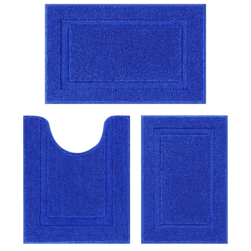 SHACOS Black Bathroom Rugs Sets 3 Piece, 16"x24" + 20"x32" Non Slip Bath Mat and 20"x24" Toilet Rugs U Shaped Washable, Soft Fluffy Water Absorbent Bath Rugs for Bathroom