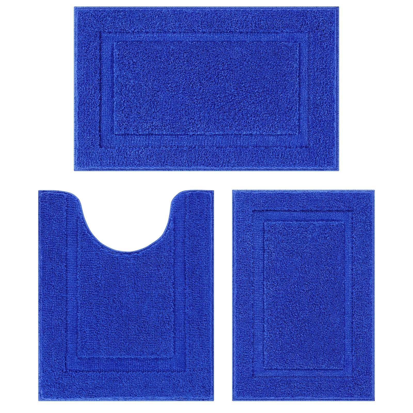 SHACOS Black Bathroom Rugs Sets 3 Piece, 16"x24" + 20"x32" Non Slip Bath Mat and 20"x24" Toilet Rugs U Shaped Washable, Soft Fluffy Water Absorbent Bath Rugs for Bathroom