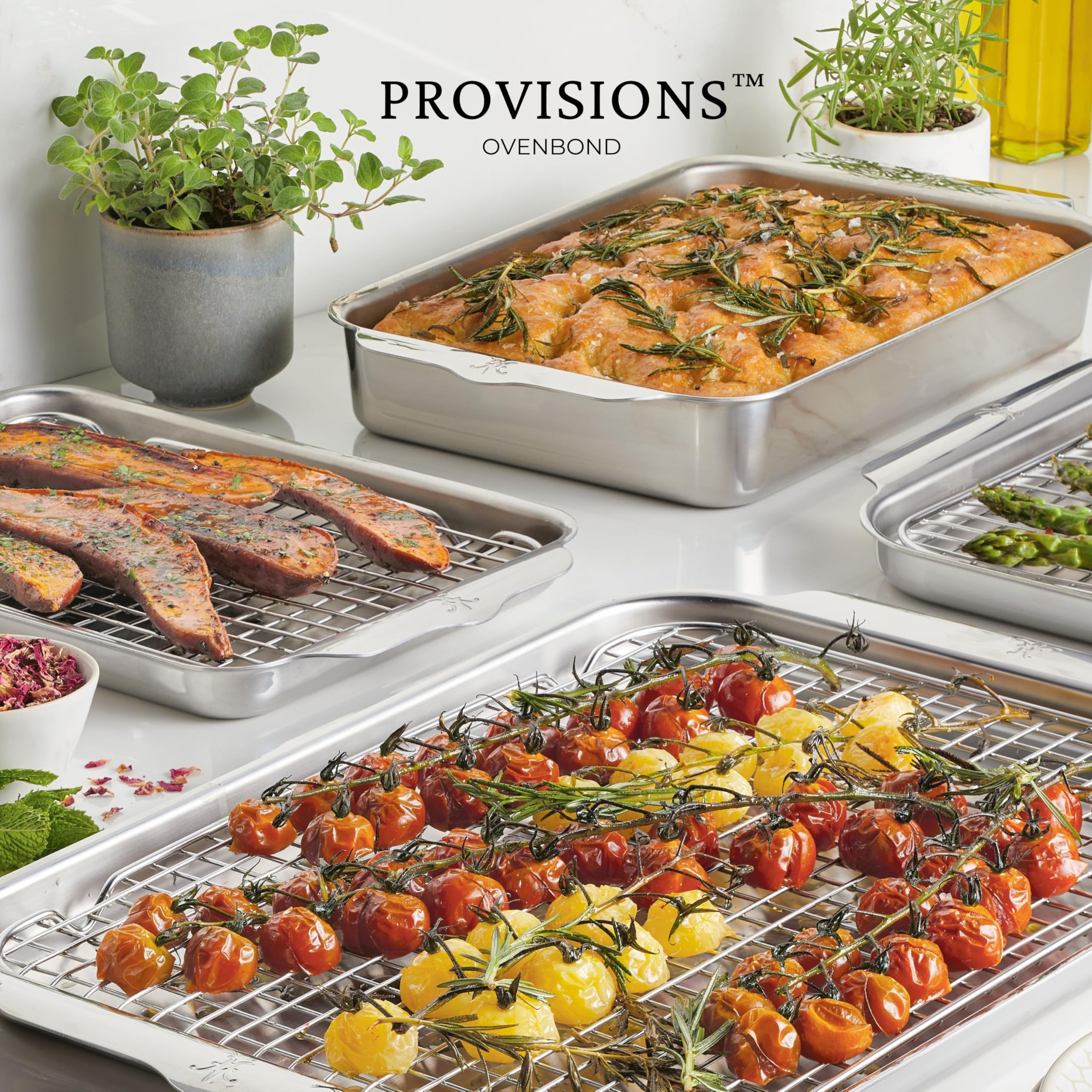 Hestan Provisions OvenBond – 3-Piece Tri-ply Baking Sheet Set Professional Stainless Steel Bakeware, Half & Quarter Sheets & Rack