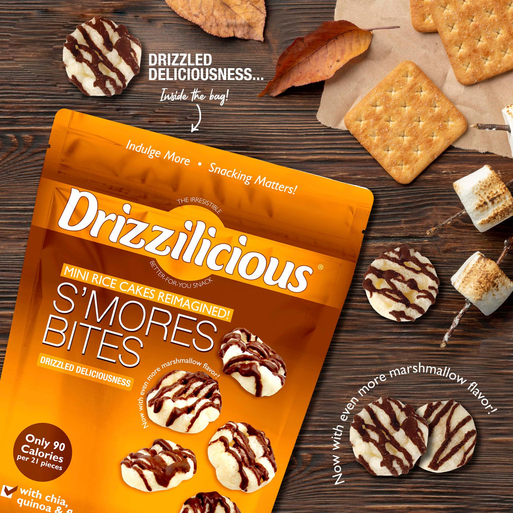 Drizzilicious Mini Flavored Rice Cakes - Rice Crisps, Healthy Snack for Adults and Kids, Vegan, Gluten Free Snack, 90 Calories Per 21 Pieces, S'mores & Cinnamon Swirl - 4 oz (Pack of 6)