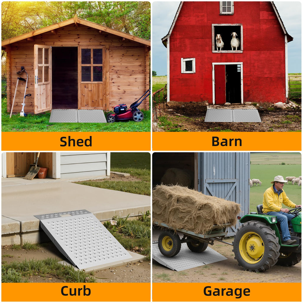 VNN 29" x 24" Shed Ramp for Riding Mower - 750 LB Capacity Shed Ramps, Anti-Slip Punch Plate Ramp for ATV, Motorcycles, Garages & Barns (1PC,Black, Alloy)