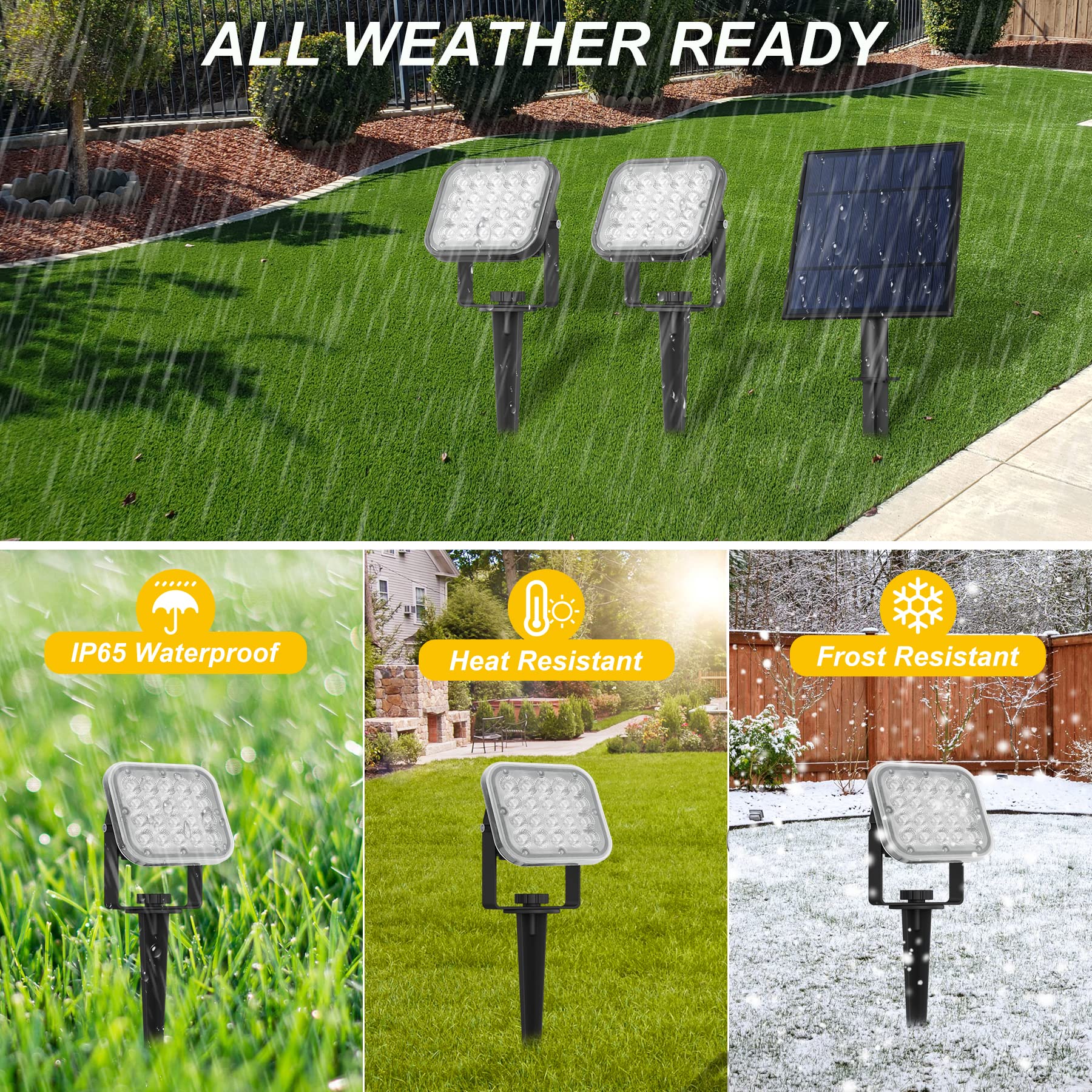 Solar Spot Lights Outdoor, Solar Landscape Spotlights IP65 Waterproof 9.8ft Cable,Auto On/Off Outdoor Wall Lights for Garden Yard Driveway Porch Walkway Pool (3000K Warm White)