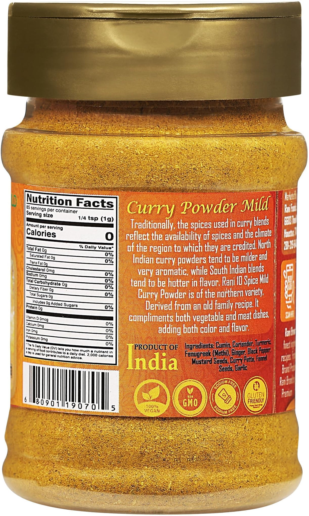 Rani Curry Powder Mild (10-Spice Authentic Indian Blend) 3oz (85g) PET Jar ~ All Natural | Salt-Free | NO Chili or Peppers | Vegan | No Colors | Gluten Friendly | NON-GMO | Kosher | Indian Origin
