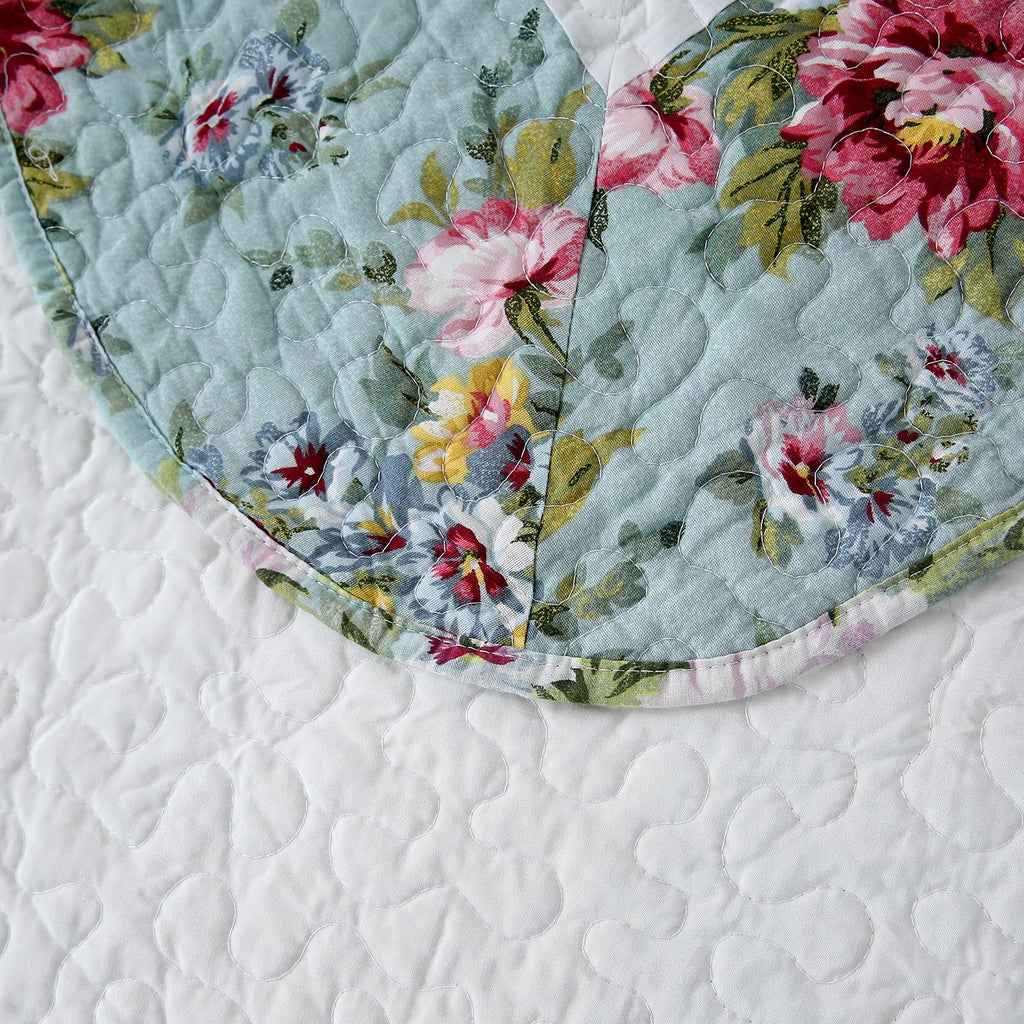 vctops 3-Piece Floral Embroidered Bedspread Coverlet Set Twin Size 100% Cotton Reversible Patchwork 1 Quilt and 2 Pillow Shams (Flower,Twin)