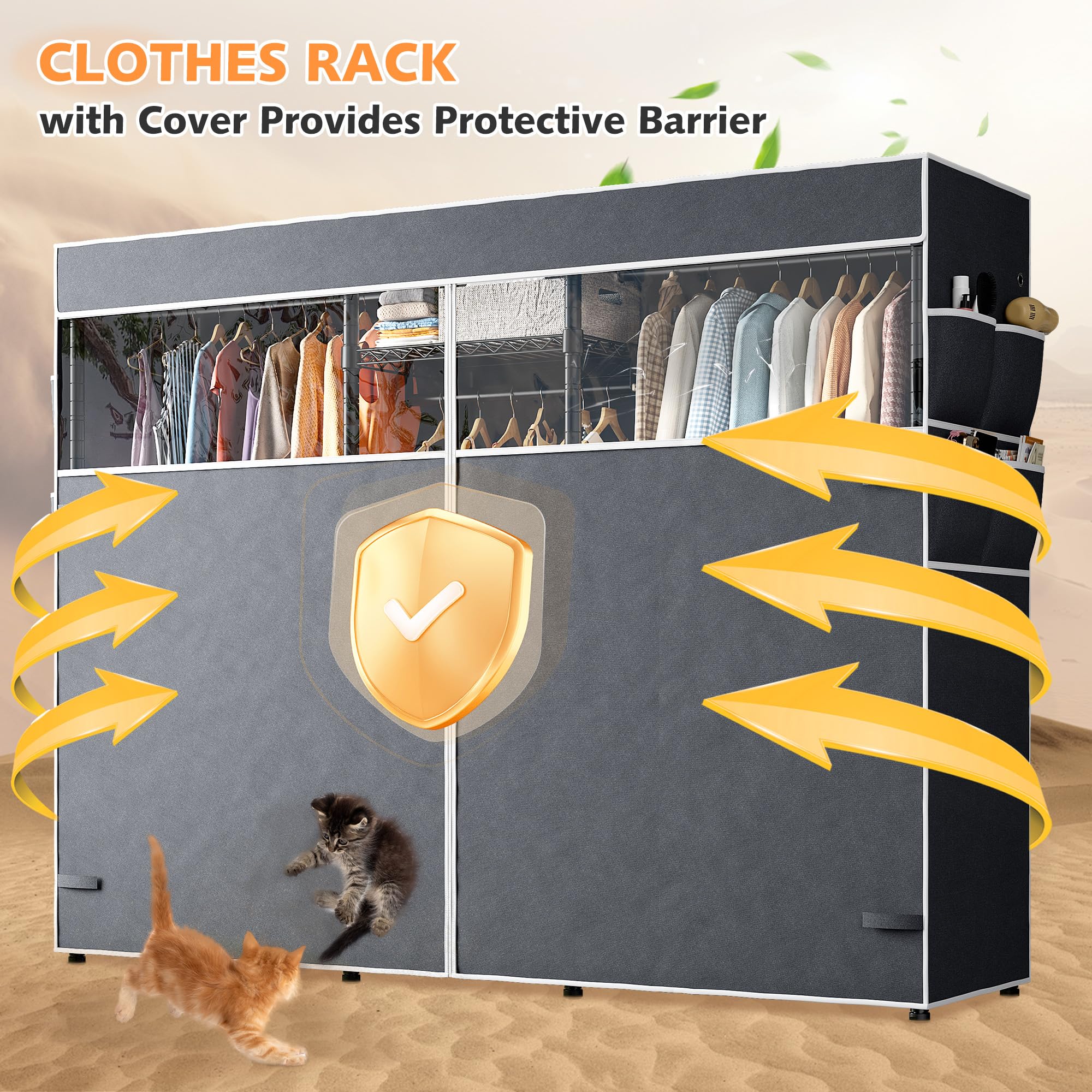 Raybee Clothes Rack,Clothing Racks for Hanging Clothes 900LBS Capacity Heavy Duty Portable Closet with 5 Hanger Rods & 8 Shelves for Walk-in Closet,Apartment