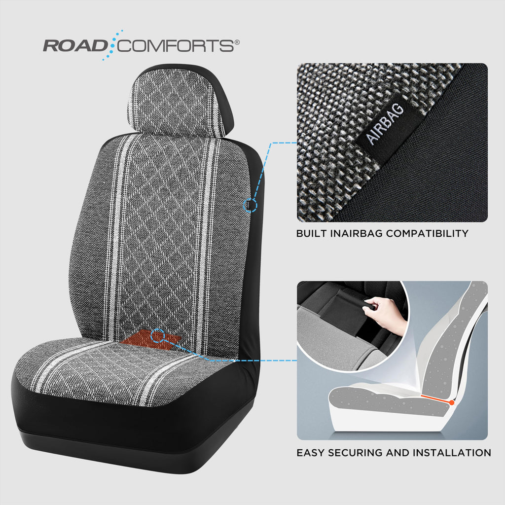 Road Comforts Baja Blanket Seat Covers Gray Diamond Bucket Seat Covers Low Back Full Set - Jacquard Fabric, Airbag Compatible, Universal Fits for Most Cars, Truck, SUV, Vans