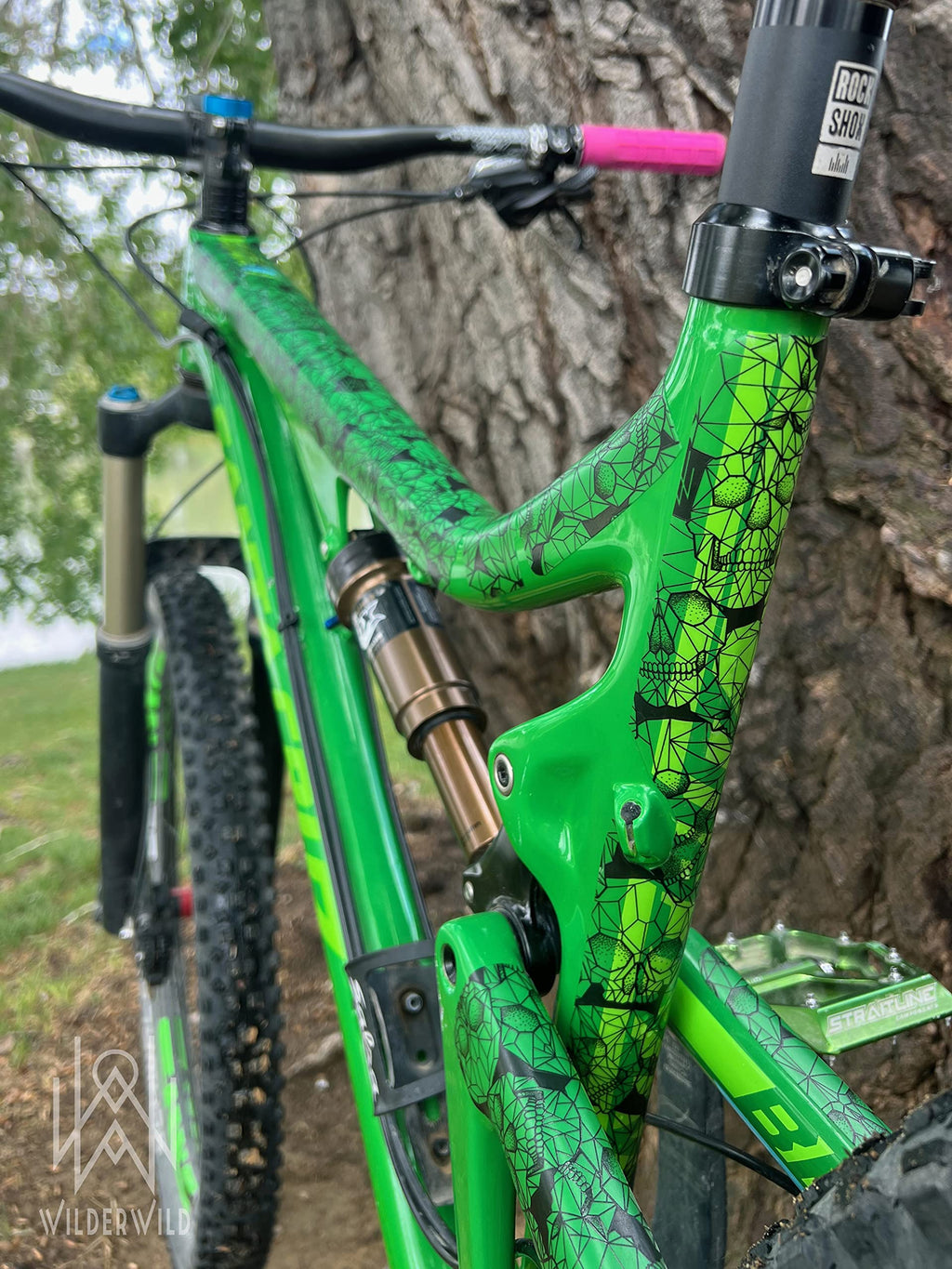 Bike Frame Protection Tape- High Impact Clear Vinyl Wrap Includes Tool (4”x72) Bicycle Frame Protector, Mountain Bike Frame Guard Chainstay Protector (Art Deco)