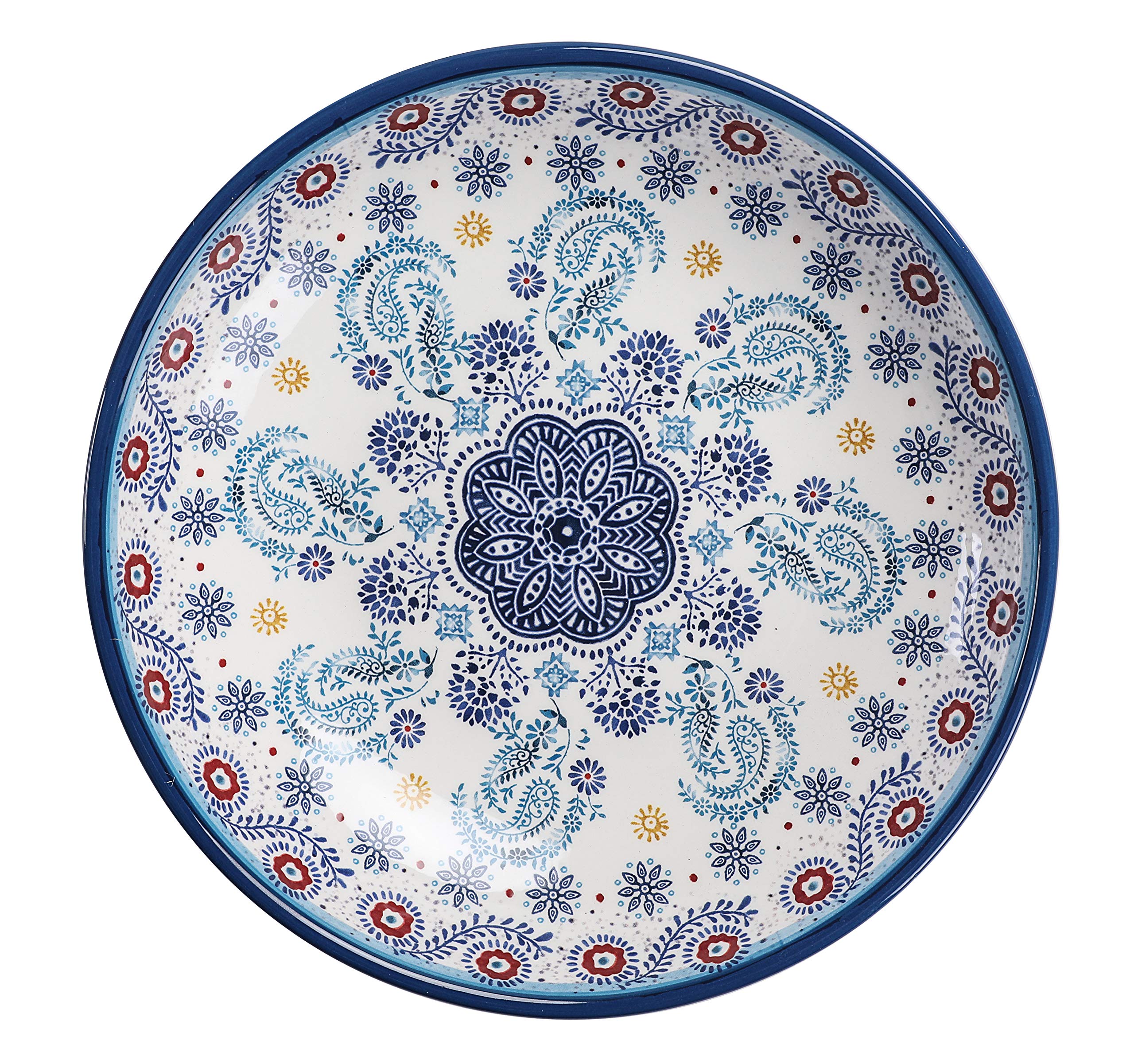 Bico Blue Talavera Pasta Bowls, 35oz Salad Bowl Set of 4, Large Ceramic Serving Dinner Bowls for Soup and Cereal, Microwave and Dishwasher Safe, Gift for Housewarming and Thanksgiving