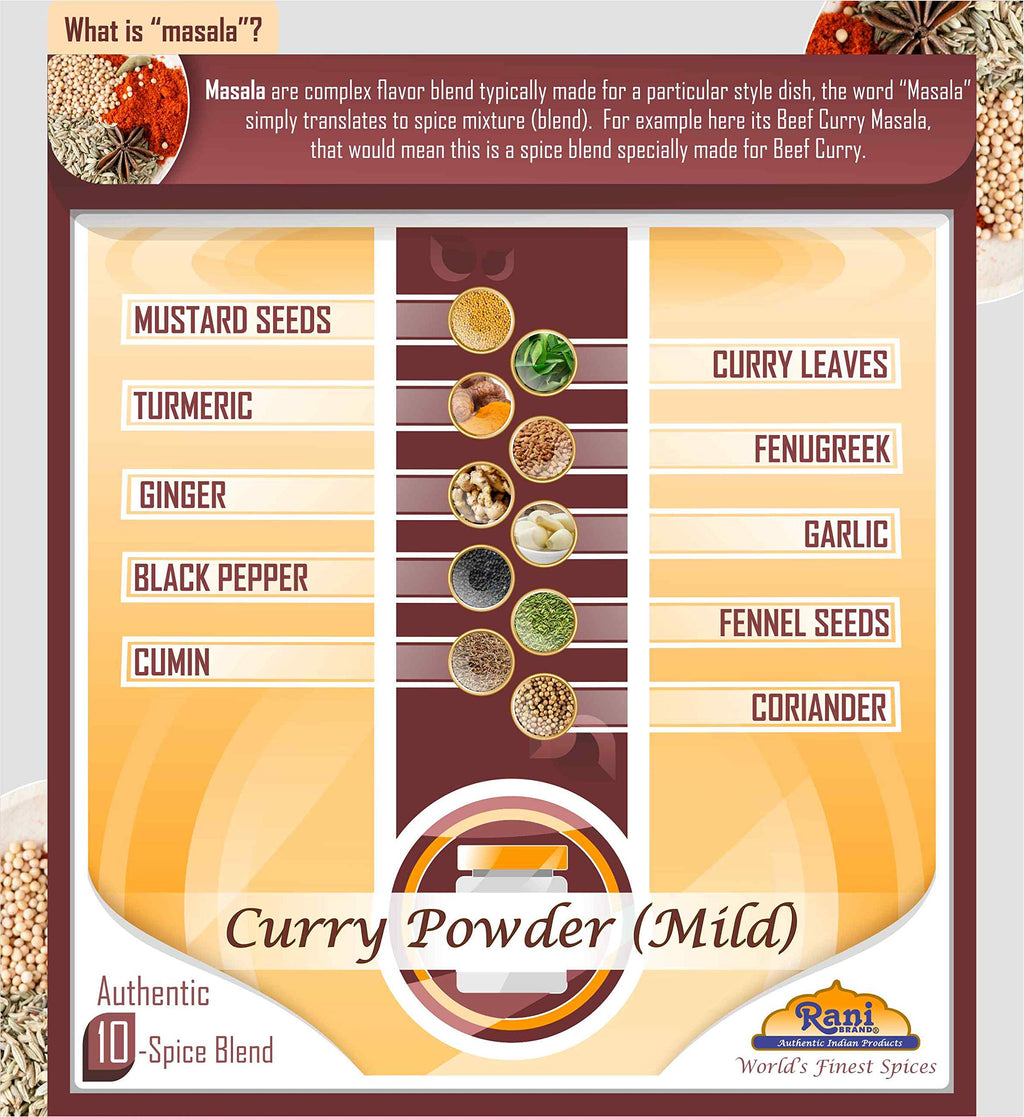 Rani Curry Powder Mild (10-Spice Authentic Indian Blend) 3oz (85g) PET Jar ~ All Natural | Salt-Free | NO Chili or Peppers | Vegan | No Colors | Gluten Friendly | NON-GMO | Kosher | Indian Origin