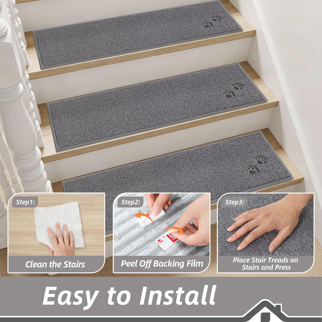 BEQHAUSE Stair Treads for Wooden Steps 28inX9in, Non Slip Carpet Stair Treads Indoor Stair Runners Machine Washable, Soft Stair Rugs Mat Surface Polyester TPE Backing, 4pcs, Beige