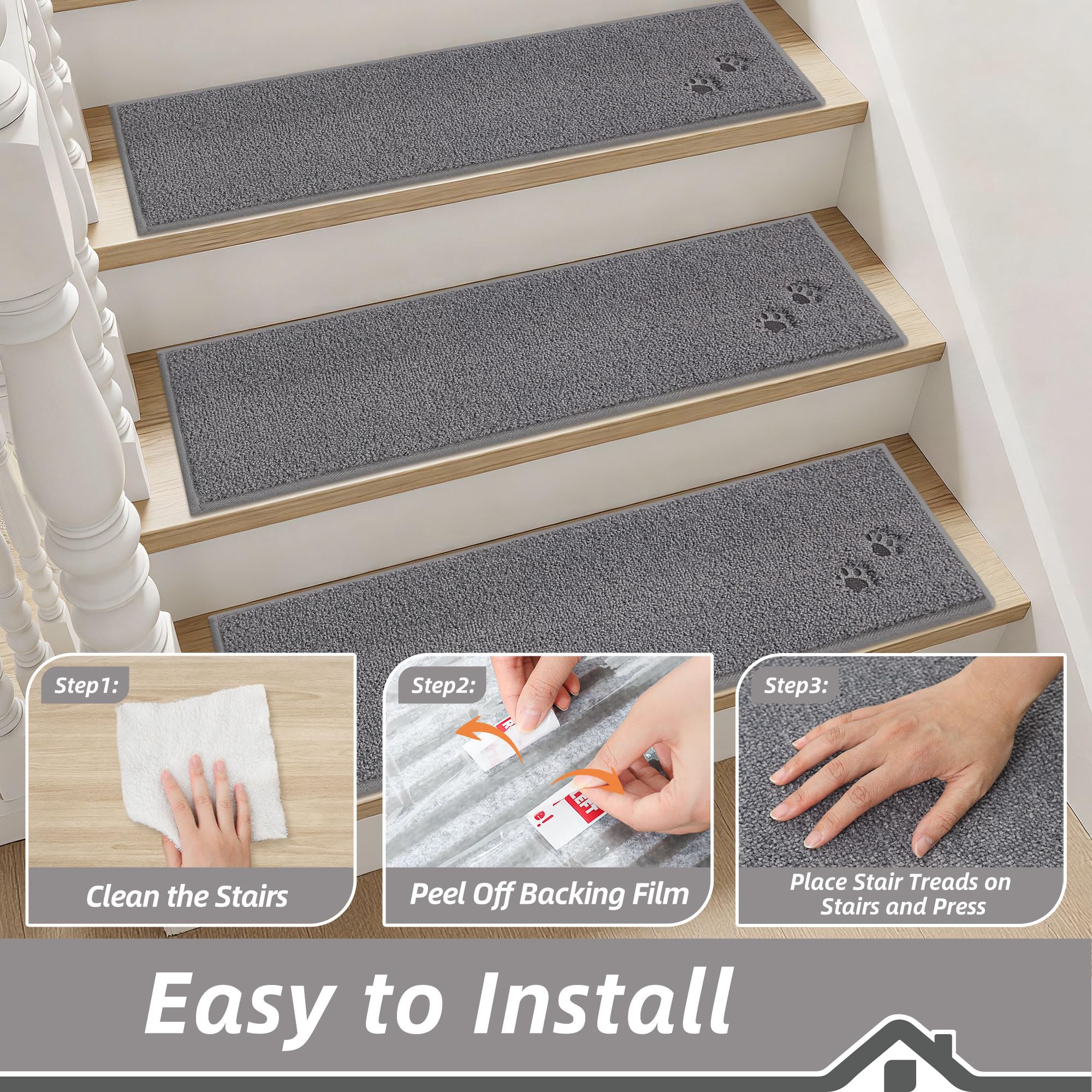BEQHAUSE Stair Treads for Wooden Steps 28inX9in, Non Slip Carpet Stair Treads Indoor Stair Runners Machine Washable, Soft Stair Rugs Mat Surface Polyester TPE Backing, 4pcs, Beige