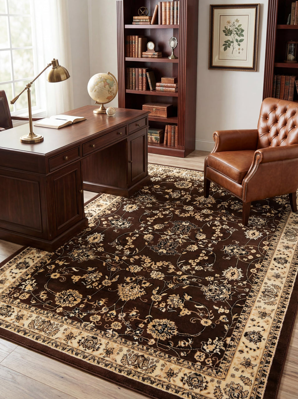 Rugs.com - Yasmin Rug – 2' x 3' 1 Black Easy-Clean Rug – Traditional Floral Accent for Entryway, Kitchen, and Bathroom