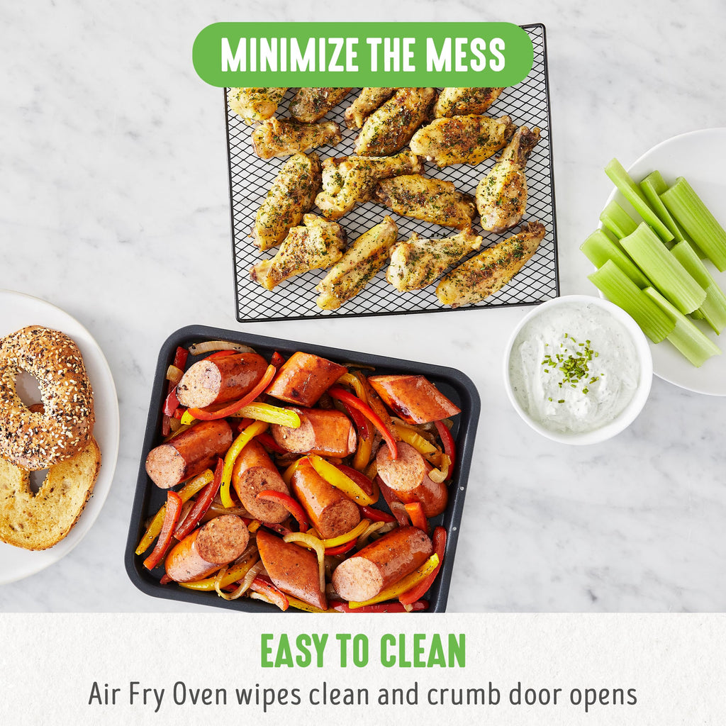 GreenLife Countertop Toaster Oven Air Fryer Stainless Steel, Healthy Ceramic Nonstick, PFAS Free, Tray & Basket, Bake, Broil, Reheat, Adjustable Temp & Time Control, Auto Shutoff, Black