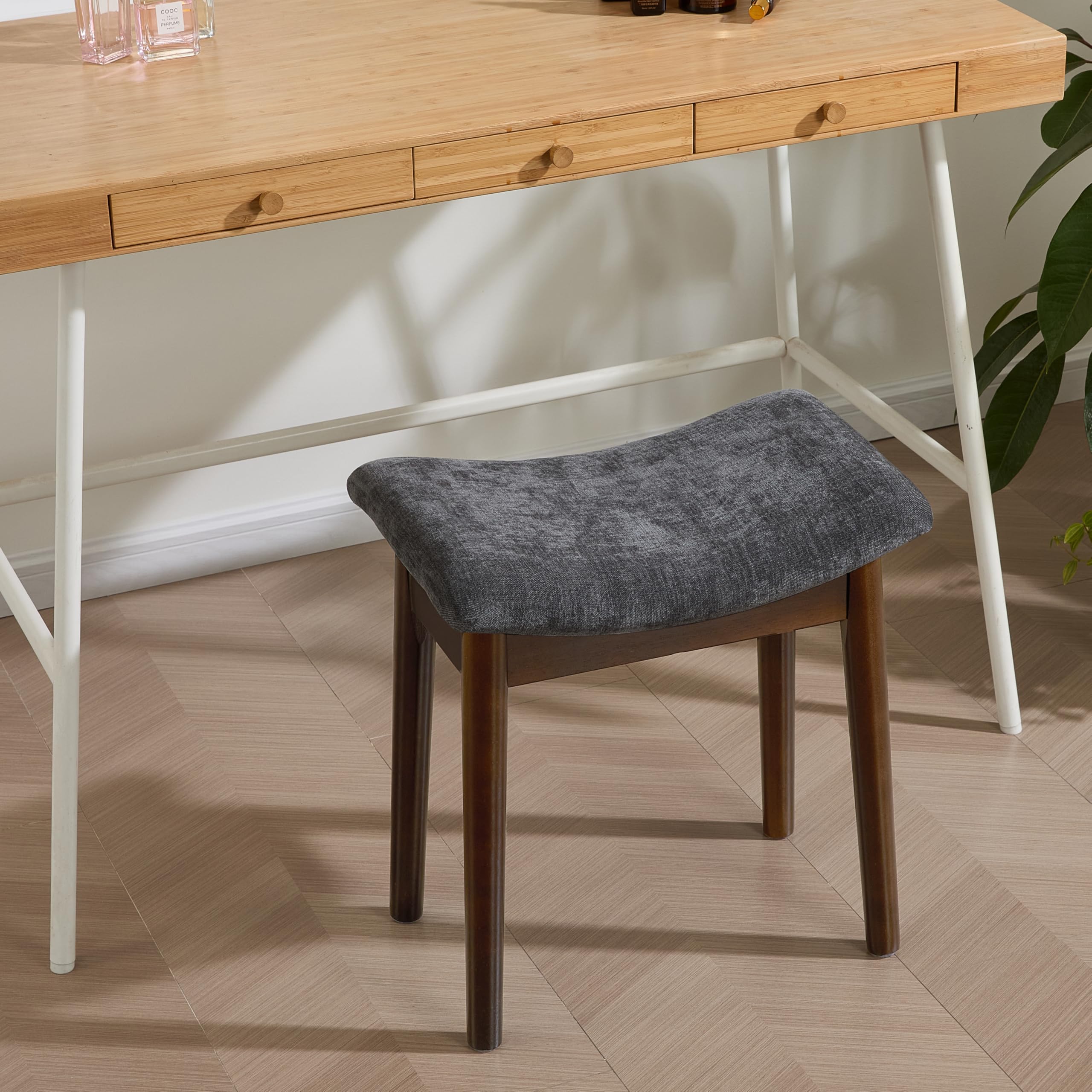 Royal Windsor Vanity Stool with Saddle Cushion, 18 Inch Makeup Vanity Chair for Living Room, Modern Foot Stool Ottoman Piano Bench,Small Upholstered Bench for Bedroom, Beige