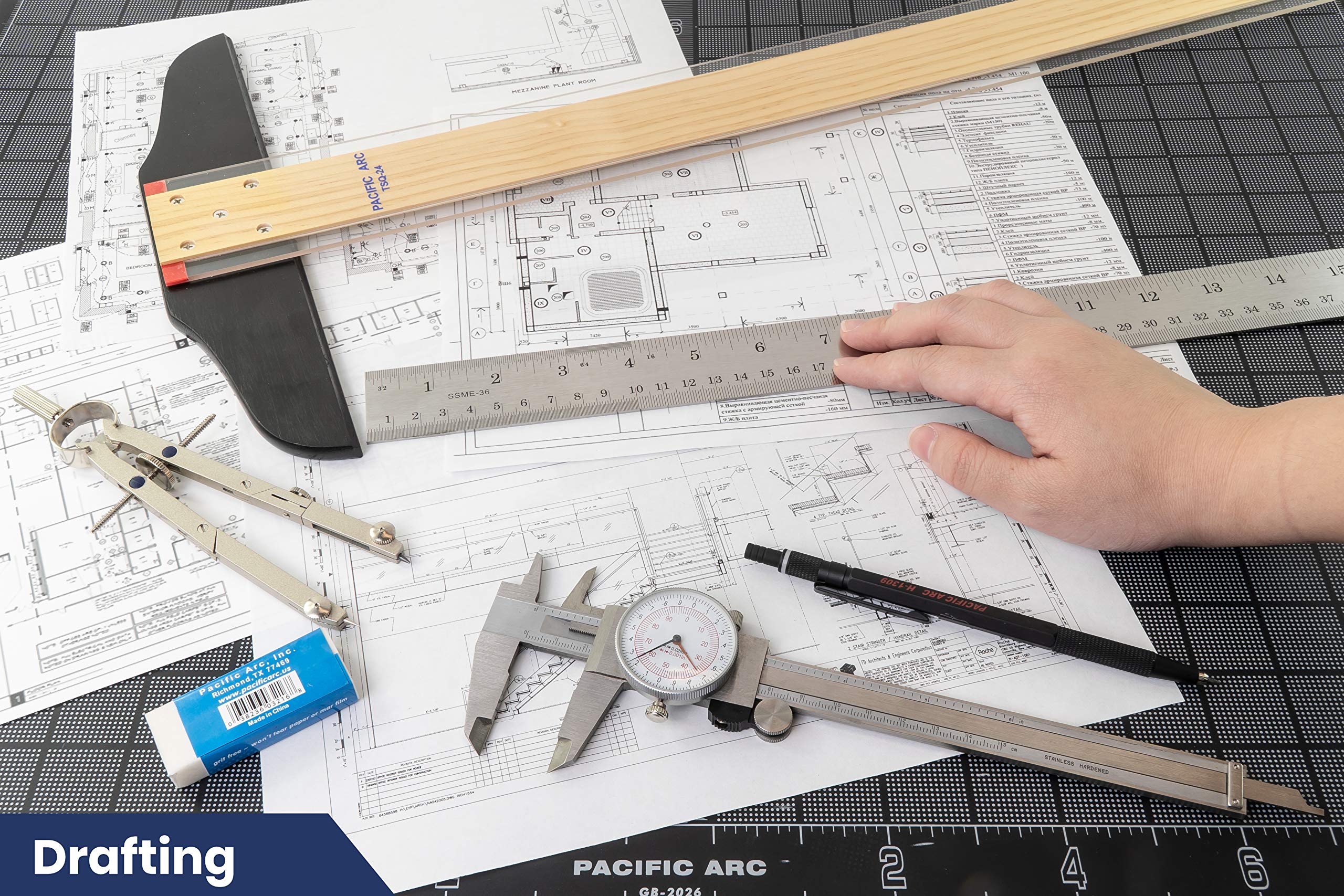 2 Pack Pacific Arc 12 Inch Stainless Steel Ruler with Inch/Metric Conversion Table