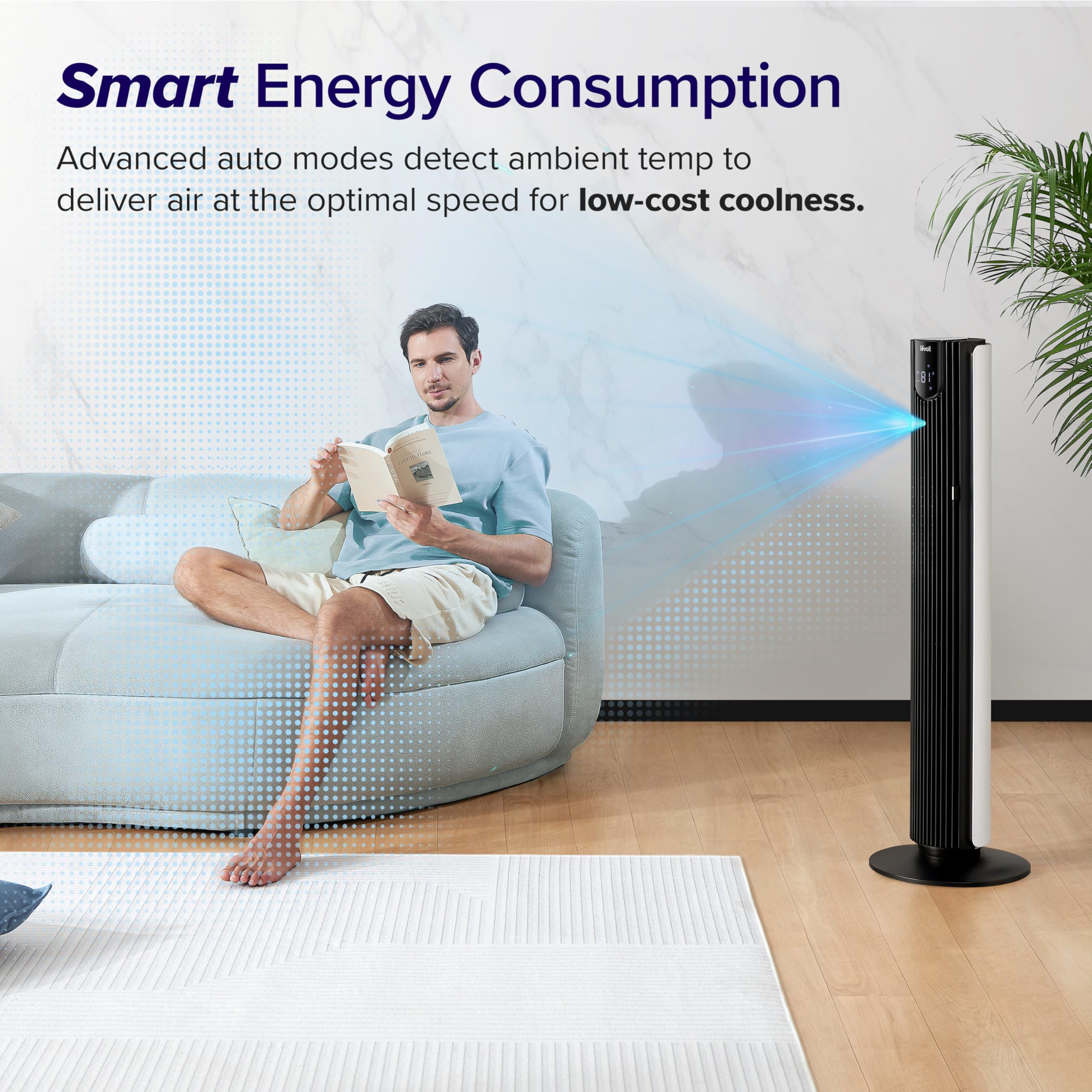 LEVOIT Tower Fan for Bedroom, 90° Oscillating Standing Fan with 28dB Quiet for Sleep, 25ft/s Velocity, 12H Timer, 5 Speeds 4 Modes, Remoter, Bladeless Room Fan for Home, Office, Indoor, 36 inch, White