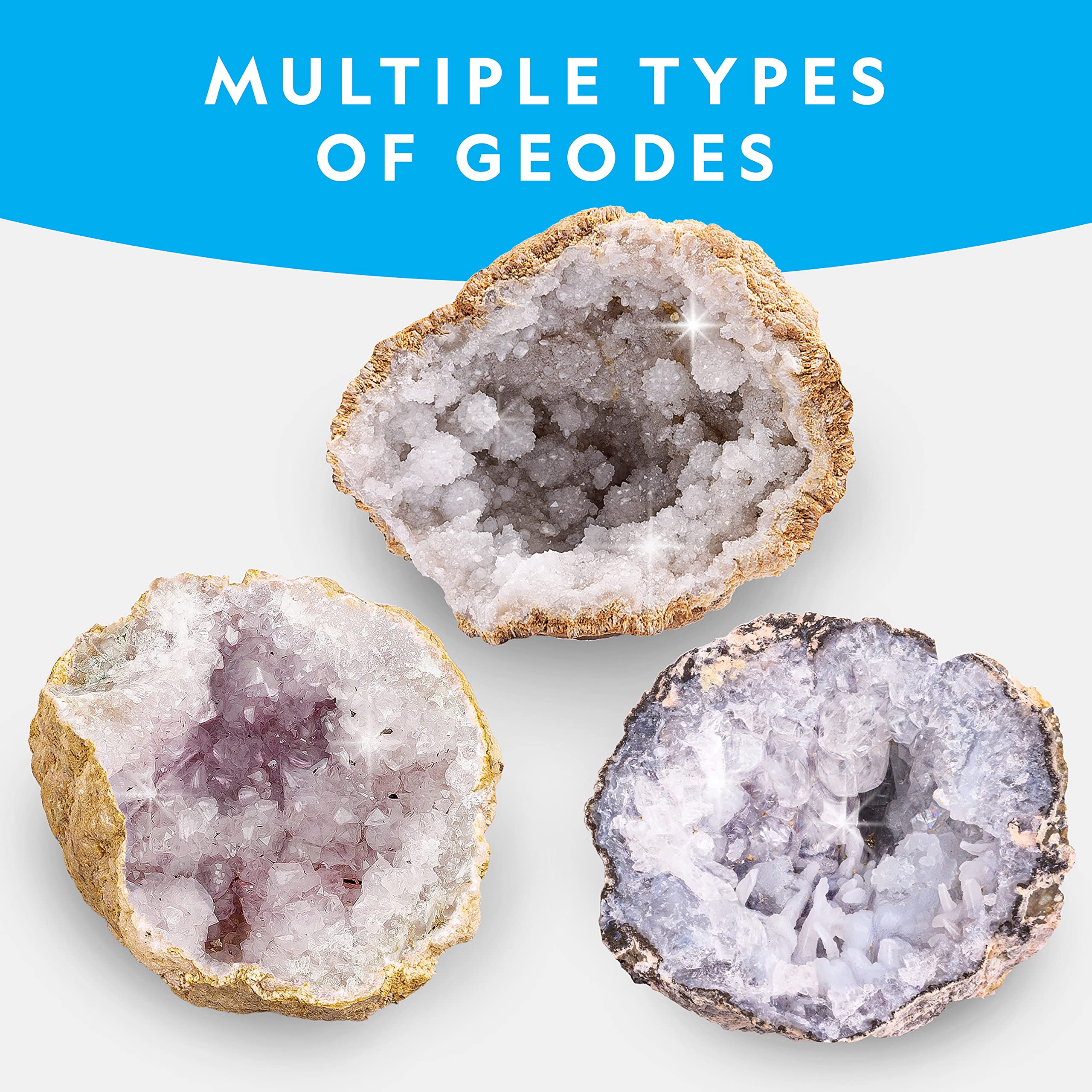 National Geographic Break Open 4 Geodes Science Kit – Includes Goggles and Display Stand - STEM Science Gift for Boys and Girls, Break Your Own Geodes with Crystals (Amazon Exclusive)