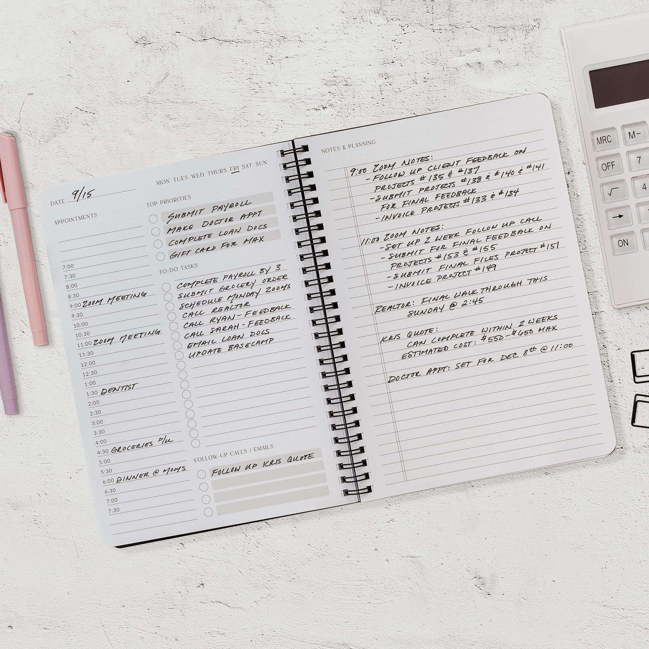 Beautiful Daily Planner And Notebook With Hourly Schedule - Aesthetic Spiral To do List Notepad to Easily Organize Your Tasks And Appointments - Stylish Book And School Or Office Supplies