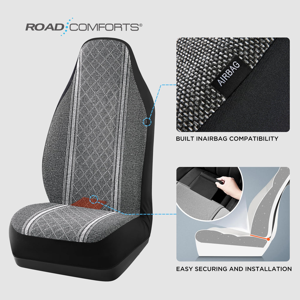 Road Comforts Baja Blanket Seat Covers Gray Diamond Bucket Seat Covers Low Back Full Set - Jacquard Fabric, Airbag Compatible, Universal Fits for Most Cars, Truck, SUV, Vans