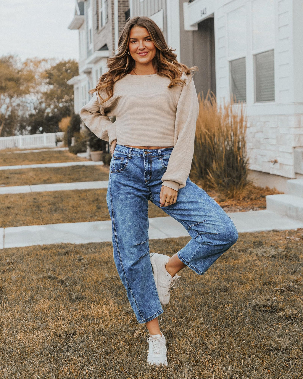 Utyful Barrel Jeans Women Cropped Baggy Trendy High Waisted Distressed Loose Stretch Denim Trouser Jeans with Pockets