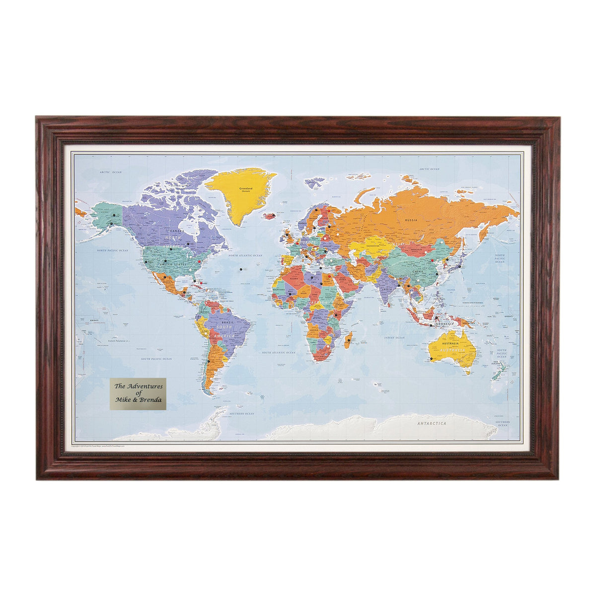 Personalized Canvas Rolled Poster World Map Wall Art with Pins – Large 24" x 36" Blue Oceans Map of the World – Push Pin Travel Decor for Home or Office