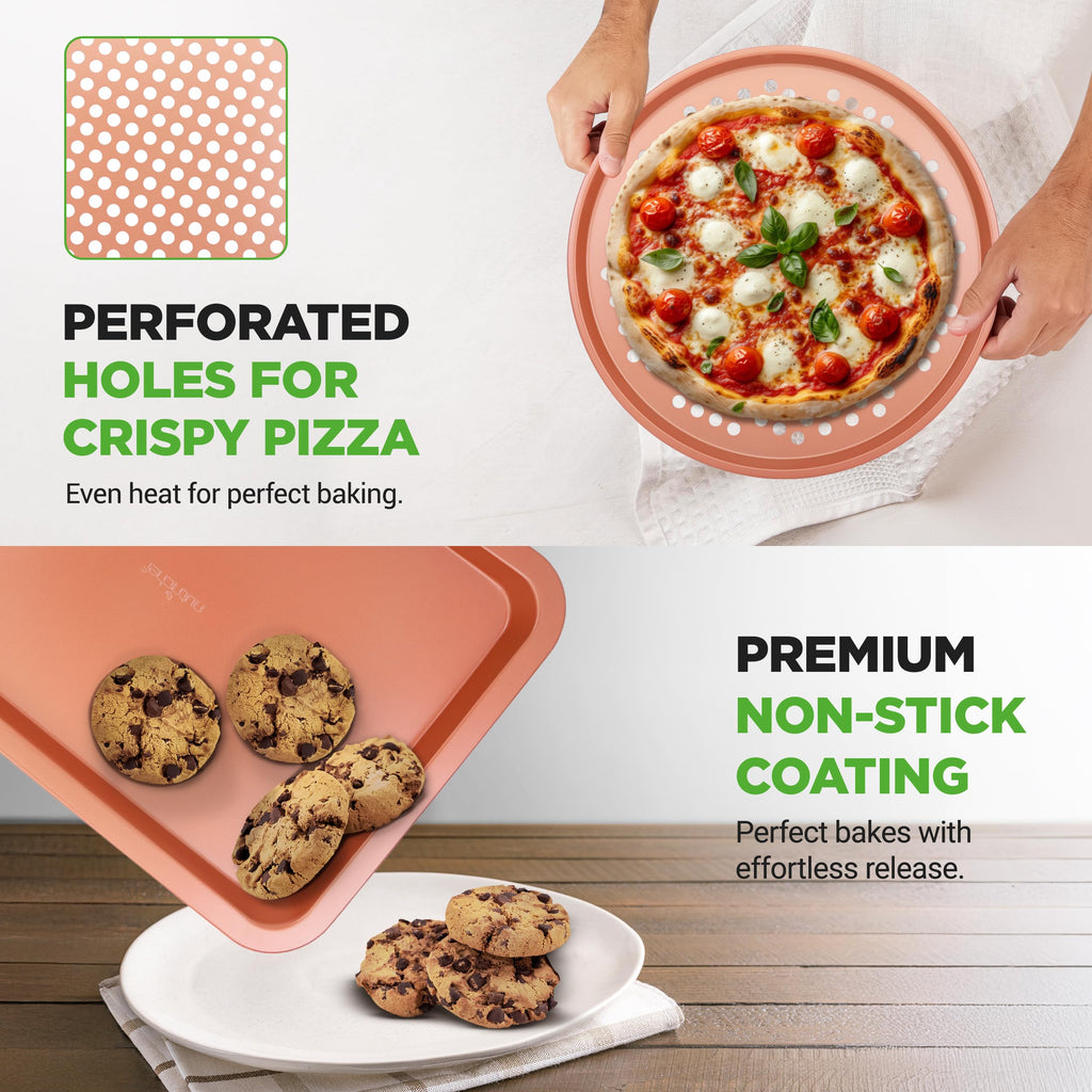 NutriChef 10-Piece Non-Stick Baking Set – Heavy-Duty Carbon Steel Bakeware Set w/ Cookie Sheets, Muffin Pan, Roasting Pan, Cake Pan, Baking Tray, Pizza Pan – Effortless Food Release & Easy Cleanup