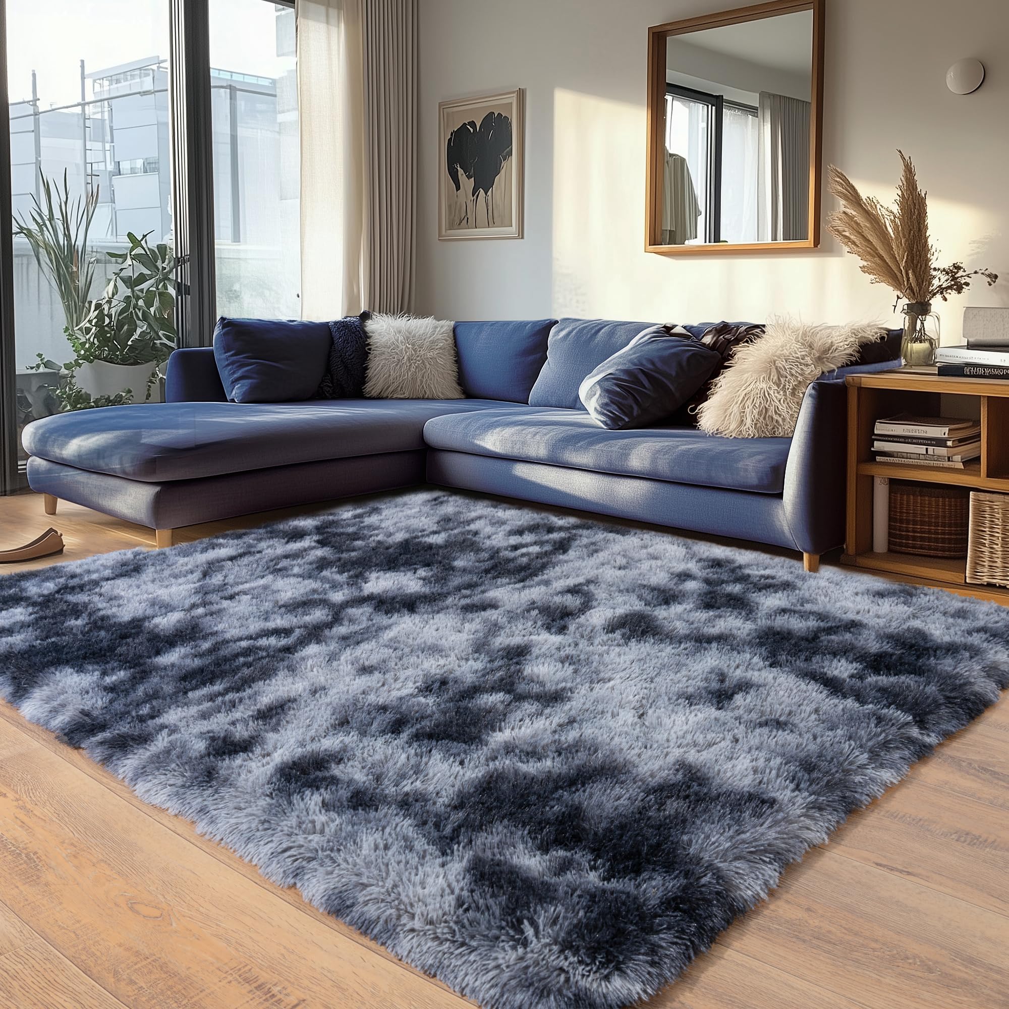 Beige Fluffy Rug for Bedroom 4x6ft - Ultra Soft & Non Slip Shaggy Area Rug, Comfy Durable Carpet for Living Room Kids Room Teens Dorm Home Decor, 1.7'' Thick Indoor Plush Carpets