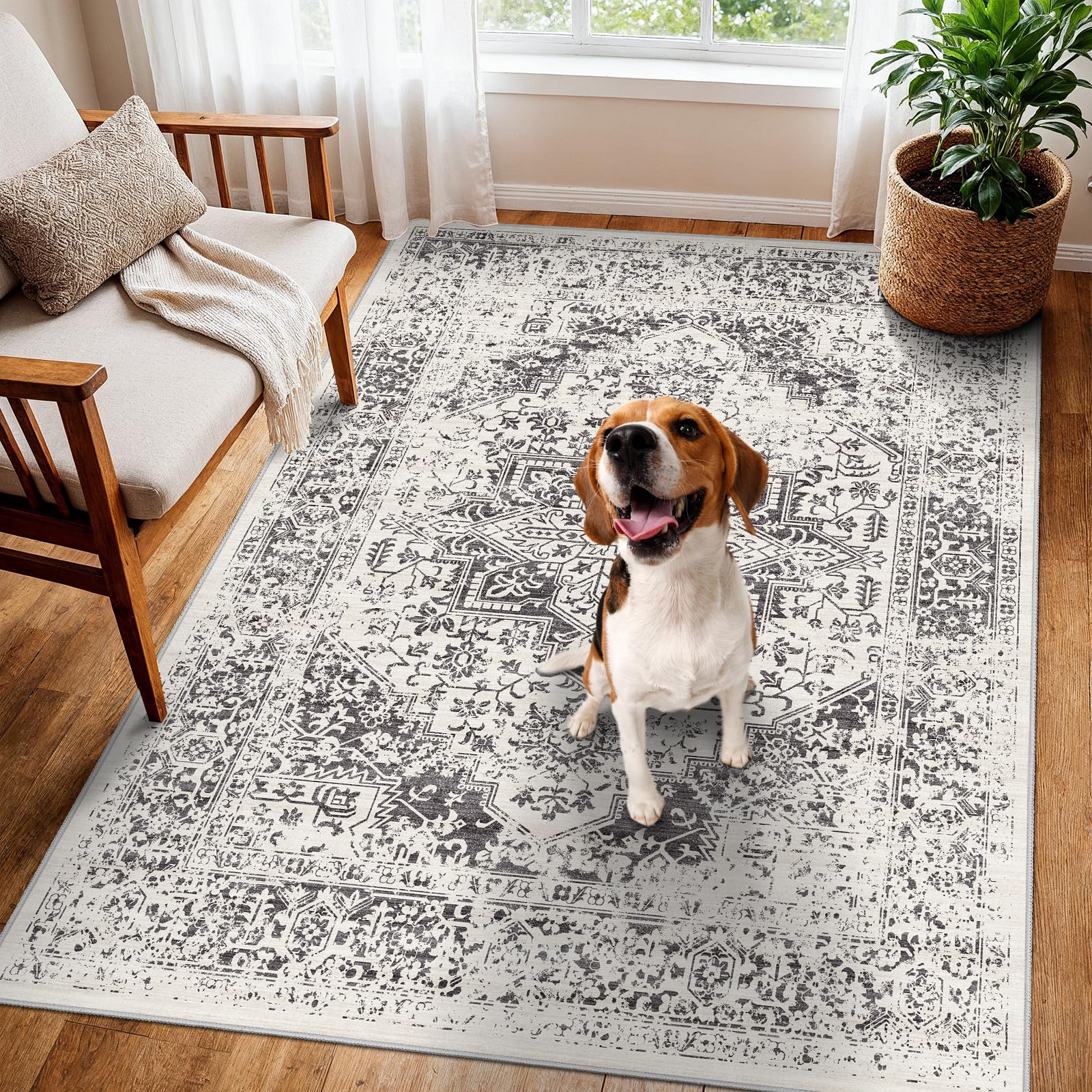 2x5 Washable Kitchen Runner Rug - Soft Low Pile Floral Animal Cat Print Rugs with Non-Slip Backing Waterproof Stain-Resistant Indoor Carpet for Hallway Entryway Bathroom Bedroom (Black)