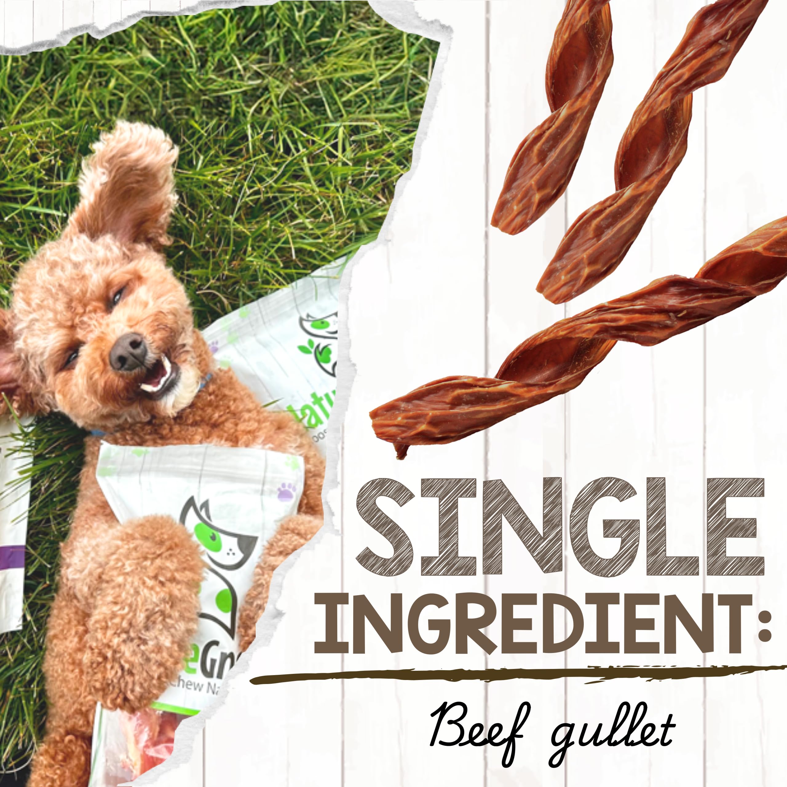 Nature Gnaws Beef Gullet Chews for Small Dogs 4-5" (20 Count) - Natural Beef Jerky Stick Dog Chew Treats - Rawhide Free