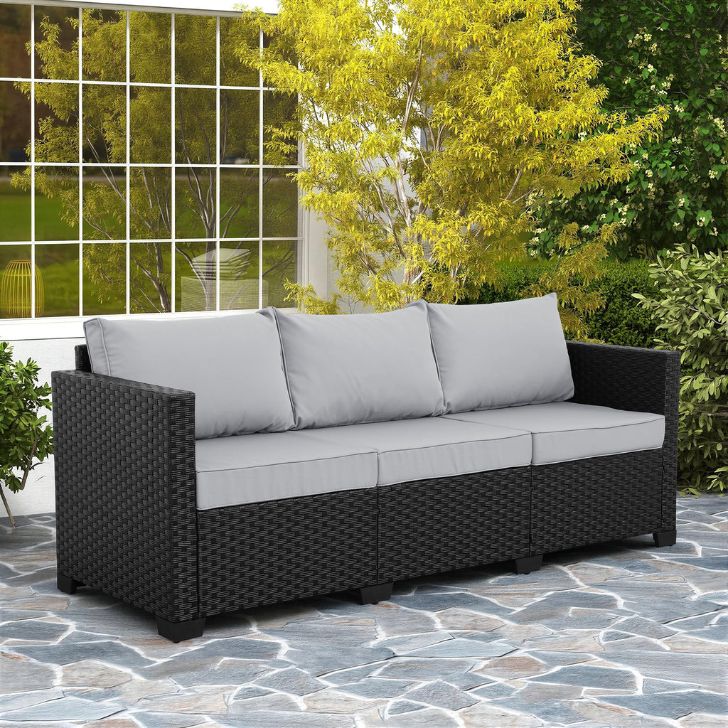 Rattaner Outdoor Furniture Outdoor Couch Patio Furniture 3-seat Sofa Deep Seat High Backrest with Waterproof Cover and Anti-Slip Cushions, Light Grey
