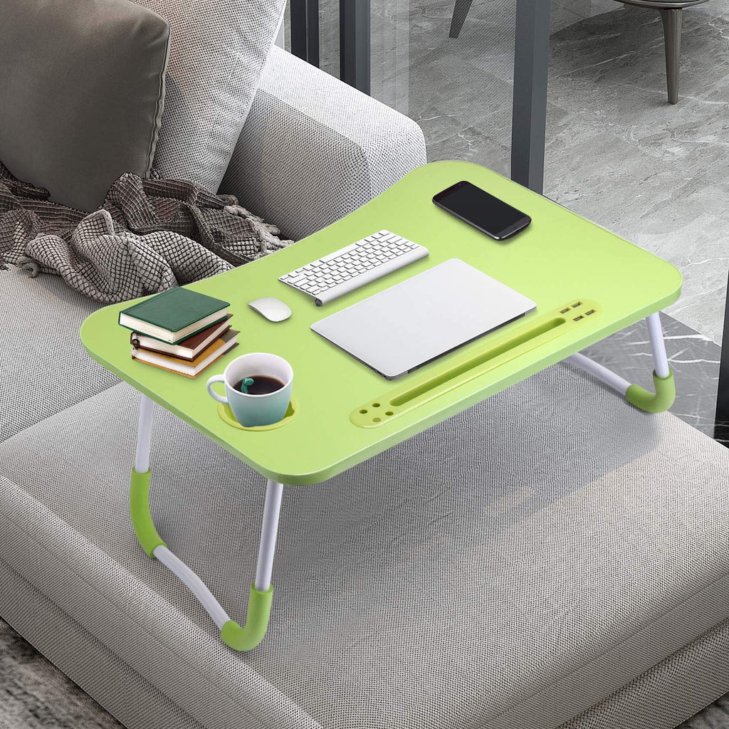 Slendor Lap Desk with Cup Holder, Foldable Laptop Table for Bed, Portable Bed Desk for Laptop and Writing, Computer Tray with Tablet Slot, Notebook Stand Reading Holder for Couch Sofa Floor,Black