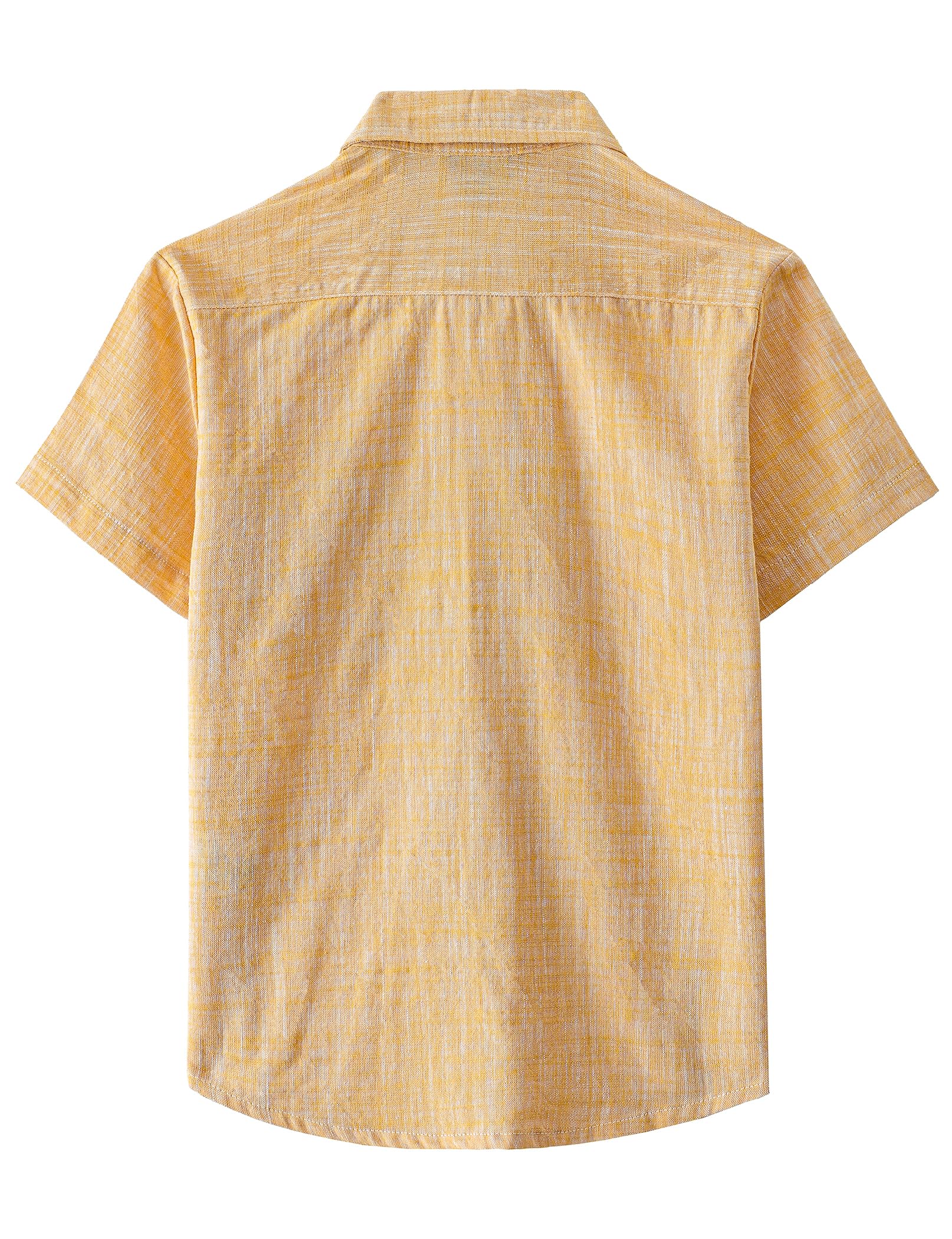 JOGAL Boys Chambray Shirts Short Sleeve Button Down Casual Cotton Woven Shirt with Two Pockets for Kids 6-14 Years
