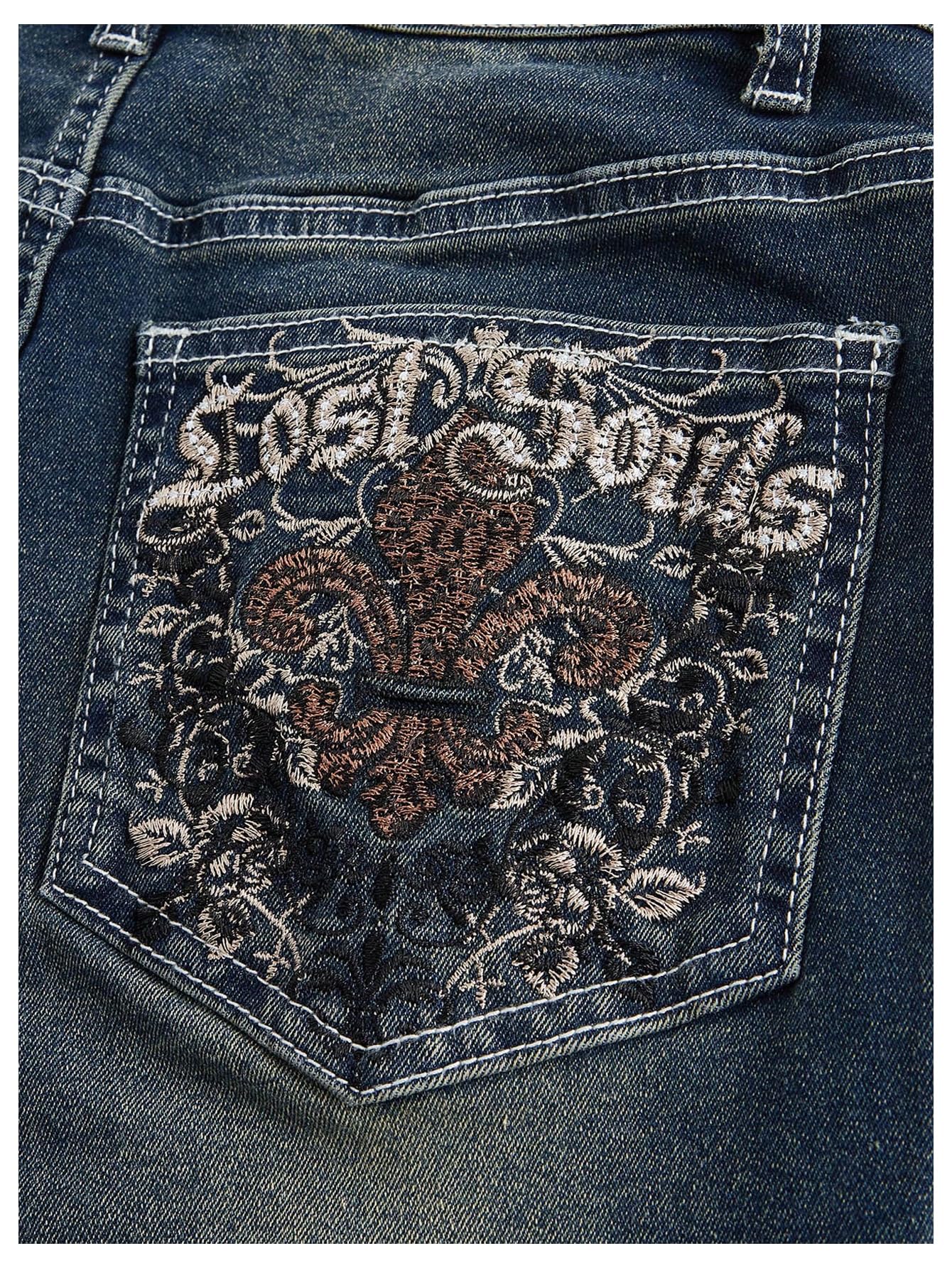 MakeMeChic Women's Bell Bottom Jeans Stretchy Flared Jeans Embroidered Y2K High Waist Denim Pants