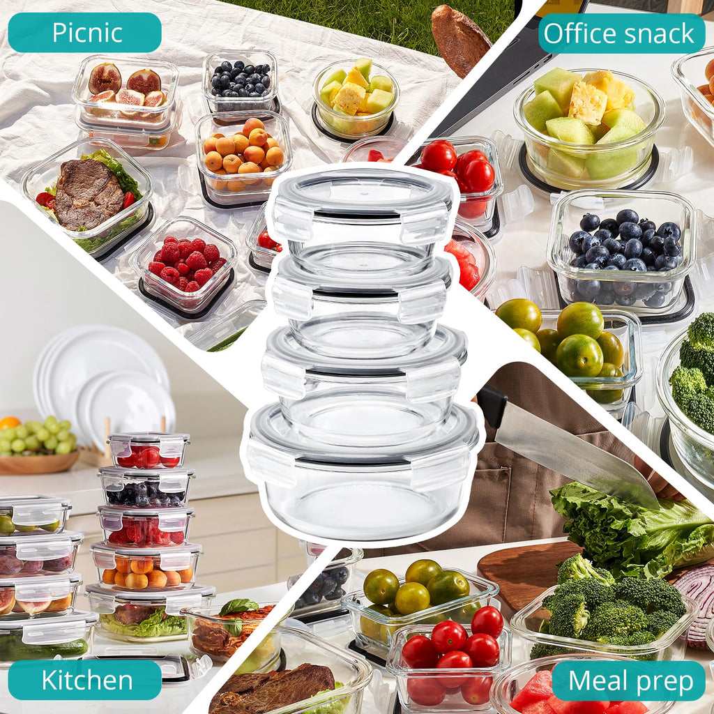Sorbus 20pc Glass Meal Prep Containers Set – 10 Glass Food Storage Containers (21.3oz, 2.6 Cups) with Airtight Lids – Freezer, Dishwasher, and Oven Safe – Reusable Containers for Meal Prep and Storage