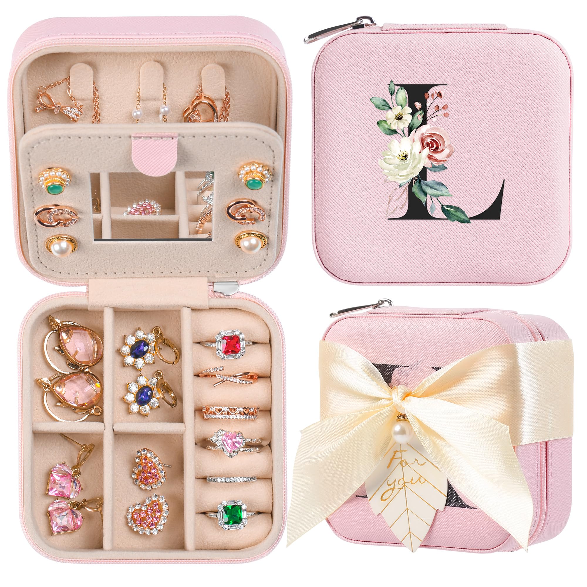 AYGXU Travel Jewelry Box for Women and Girls - Small Case With Initial A-Z - Teacher Gifts