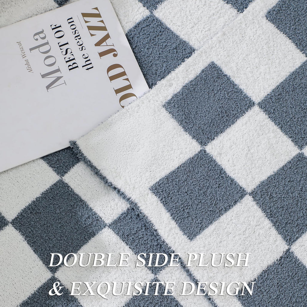 bearberry Fuzzy Checkerboard Grid Throw Blanket Soft Cozy Warm Microfiber All Season Blanket Decor for Couch Sofa Bed Travel Home (Avocado Green, 50''x60'')