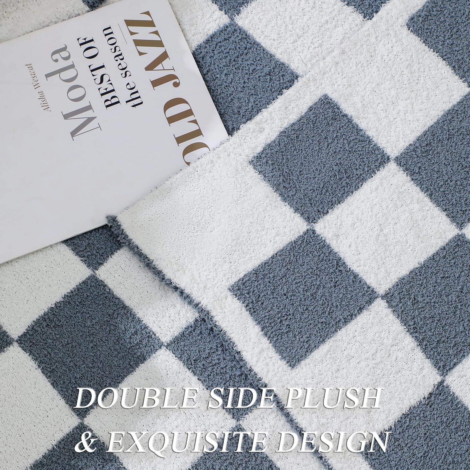 bearberry Fuzzy Checkerboard Grid Throw Blanket Soft Cozy Warm Microfiber All Season Blanket Decor for Couch Sofa Bed Travel Home (Avocado Green, 50''x60'')