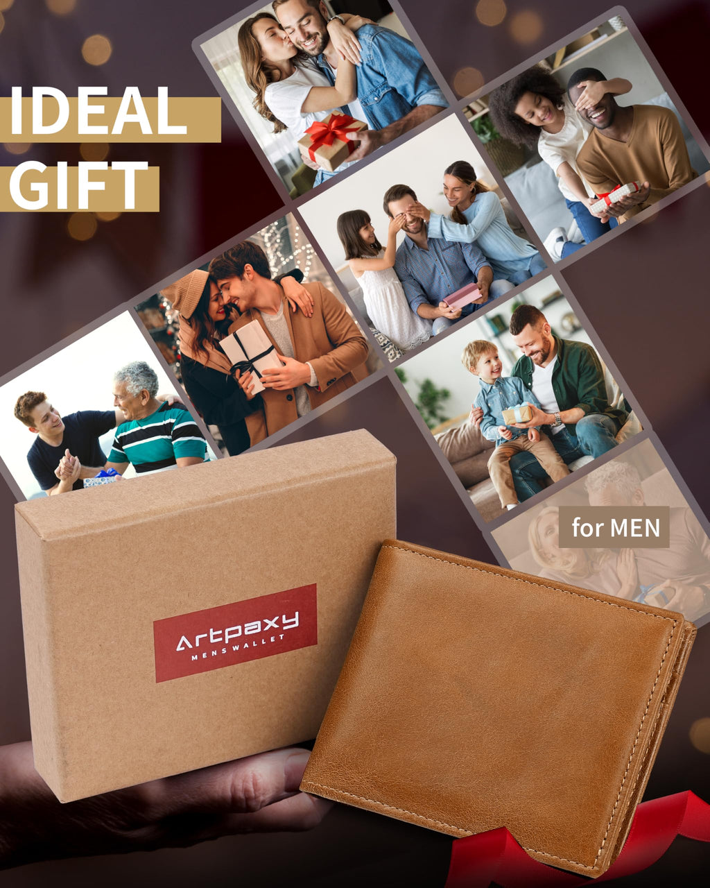 Artpaxy Mens Wallet Genuine Leather Bifold RFID Blocking Wallet for Men with 1 ID Window 13 Card Holders 2 cash pockets 1 Gift Box