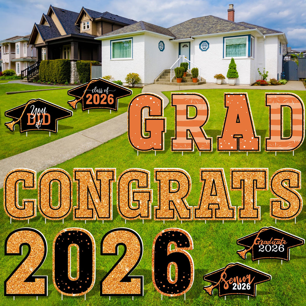 HOVACY 20 PCS Black Gold Graduation Yard Signs Class of 2026 | Black Gold 20 PCS, 40 Stakes, 11.57 x 16.14 in, Corrugated Plastic, Waterproof, Congrats Grad Sign, Graduation Sign