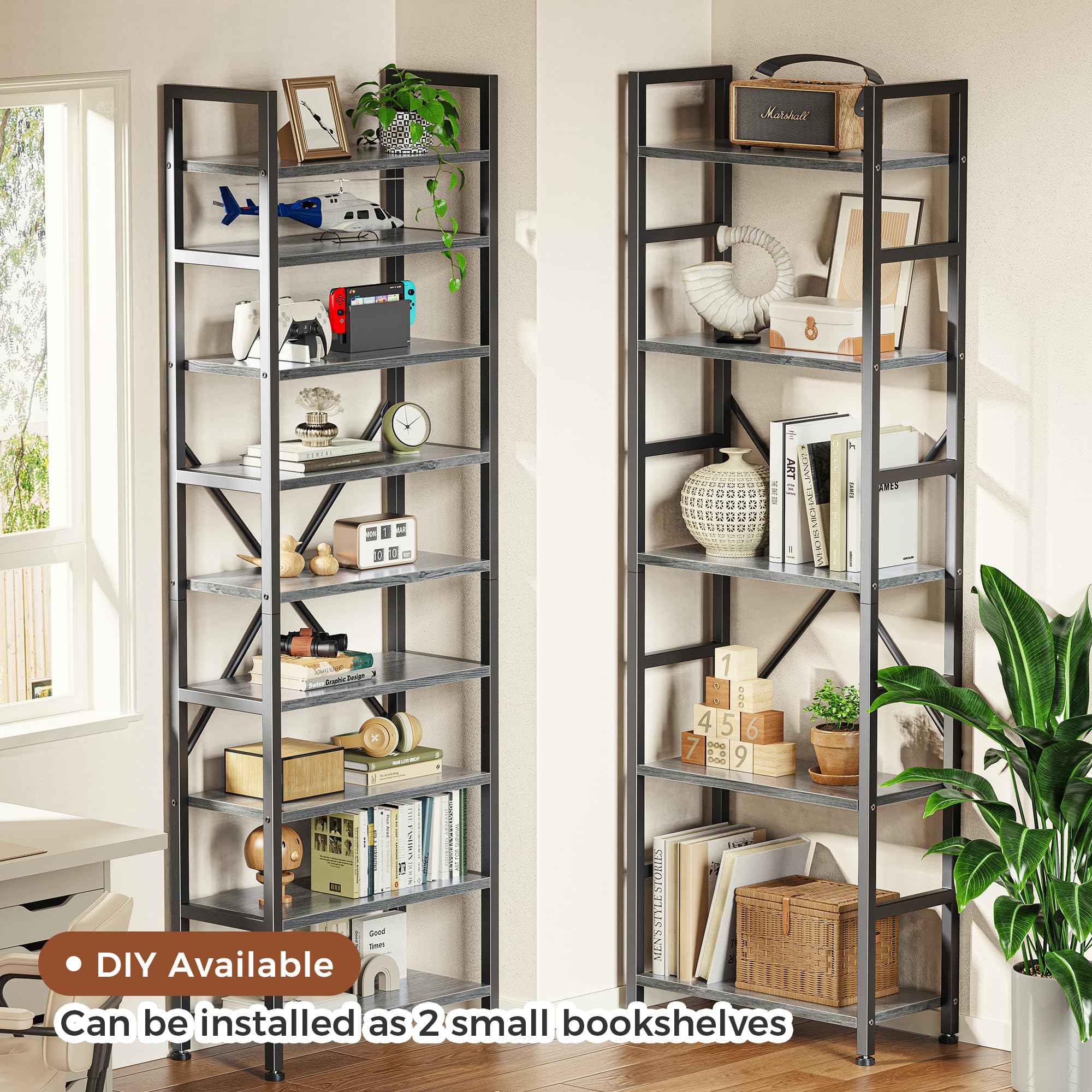 SUPERJARE Triple Bookshelf, Bookcase with 11 Open Display Shelves, Wide Book Shelf Book Case for Home & Office, 4 Tier, Black