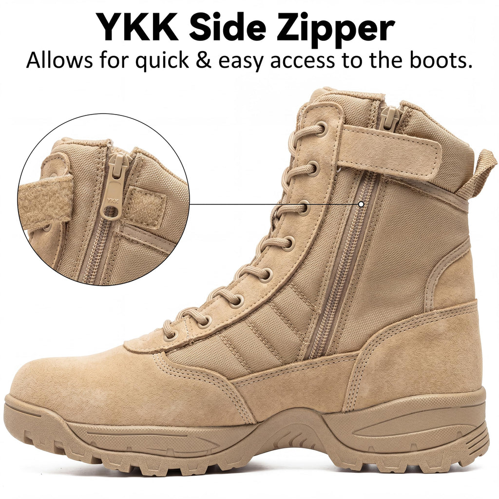 Men's Tactical Boots 8 Inch Side Zipper Military Combat Boots Leather Duty Work Boots for Men Police Motorcycle
