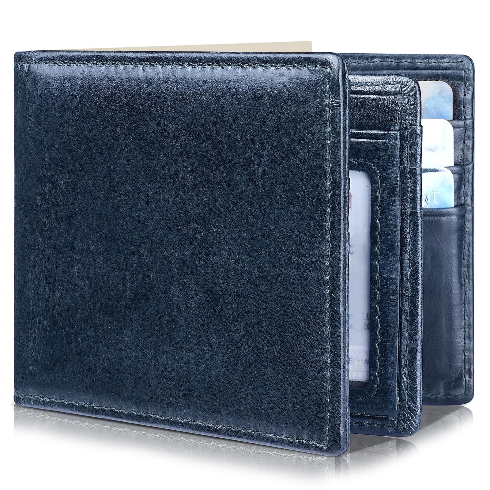 Artpaxy Mens Wallet Genuine Leather Bifold RFID Blocking Wallet for Men with 1 ID Window 13 Card Holders 2 cash pockets 1 Gift Box