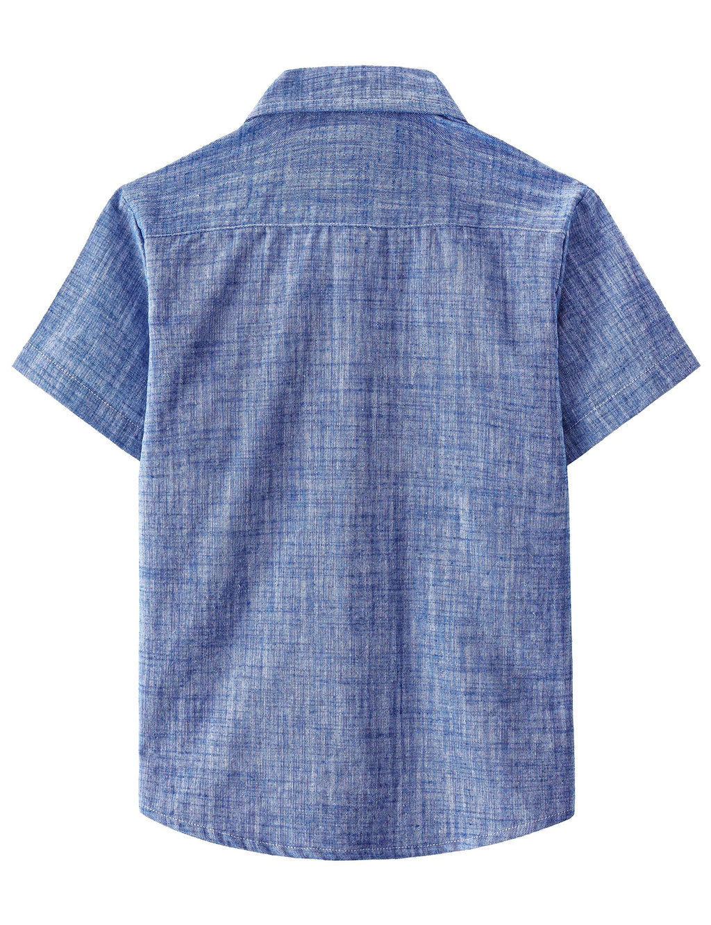 JOGAL Boys Chambray Shirts Short Sleeve Button Down Casual Cotton Woven Shirt with Two Pockets for Kids 6-14 Years