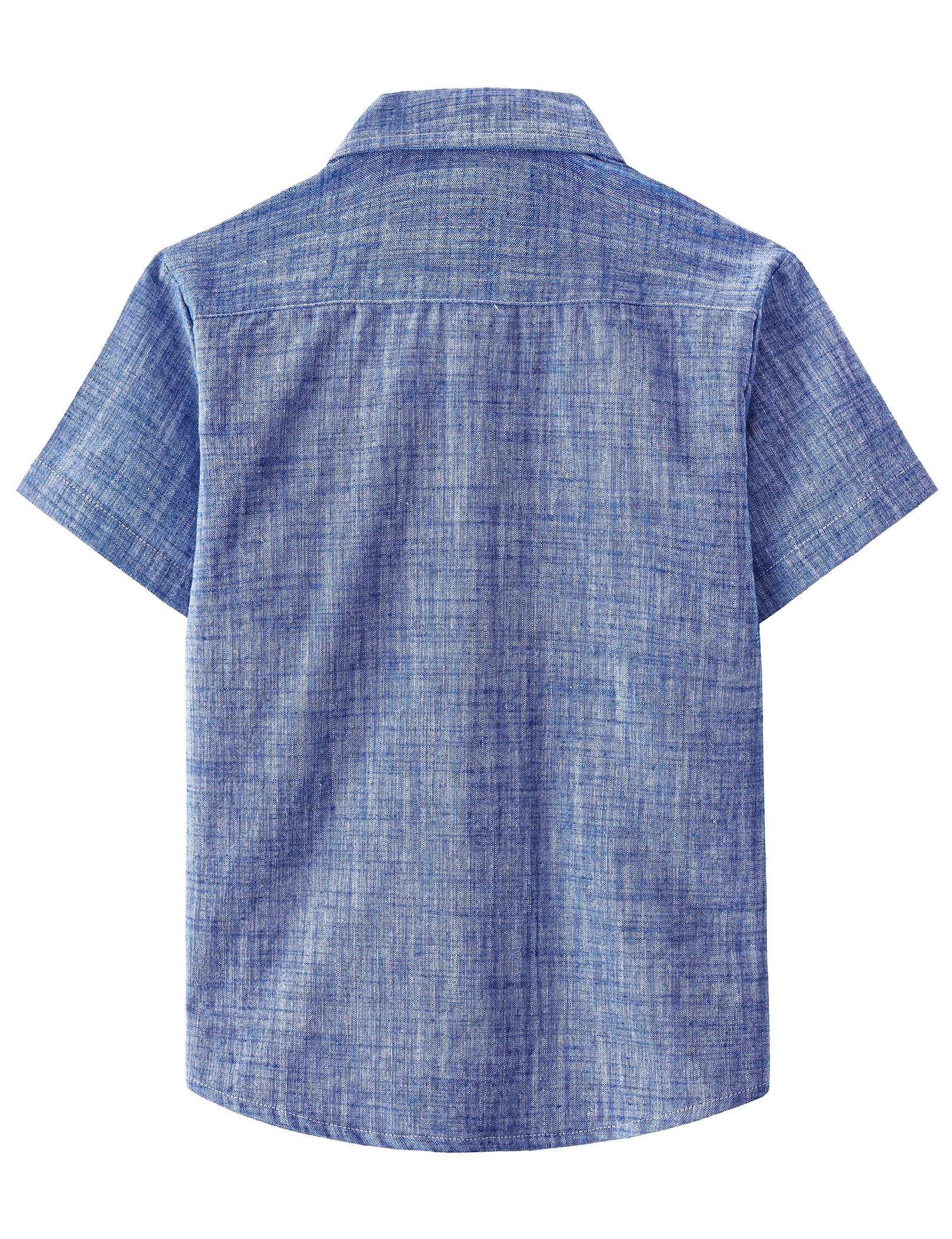 JOGAL Boys Chambray Shirts Short Sleeve Button Down Casual Cotton Woven Shirt with Two Pockets for Kids 6-14 Years