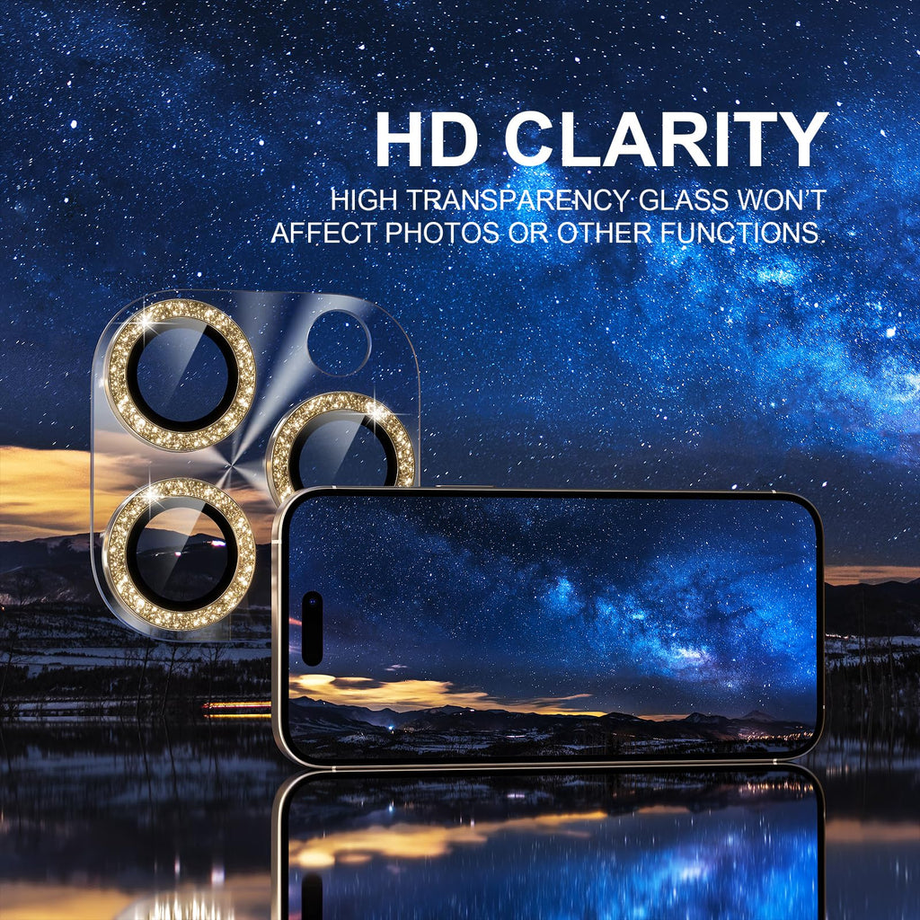 Choiche Compatible for iPhone 16 Pro/iPhone 16 Pro Max Camera Lens Protector, Bling Camera Cover with 9H Tempered Glass Lens Screen Protector Metal Ring Decoration Accessories(Black)